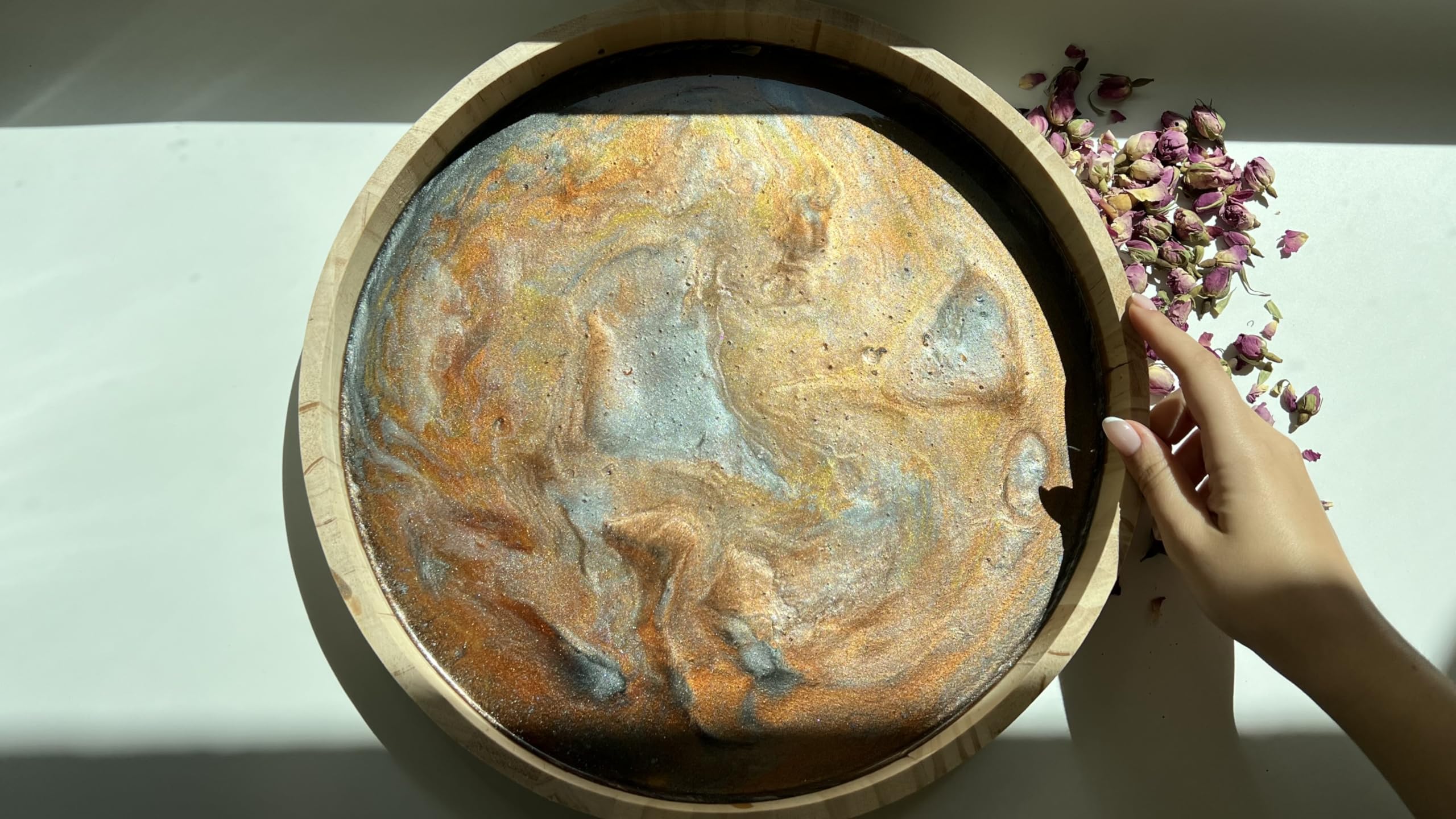 Wooden Round Trays For Serving - Five Piece Nested Breakfast Tray - Wood Crafts Trays For Organizing | Bathroom Tray - Food Tray