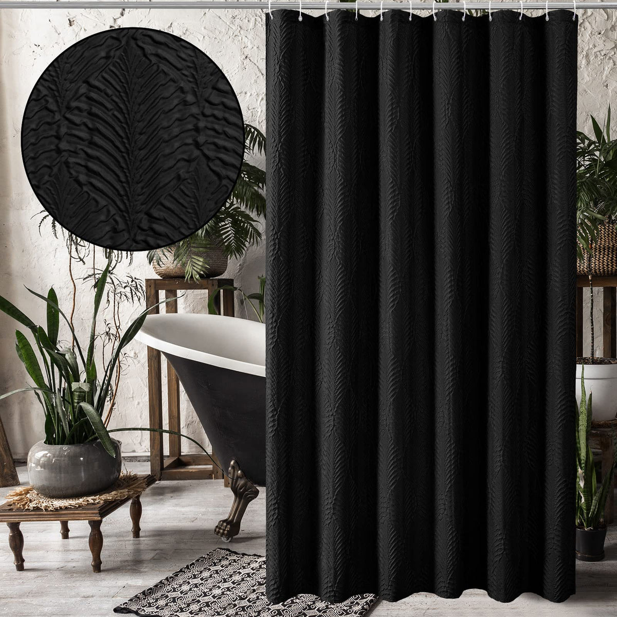 Gibelle Ombre Blue Shower Curtain For Bathroom, 3D Embossed Textured Fabric Shower Curtain, Modern Farmhouse Chic Soft Cloth Sho
