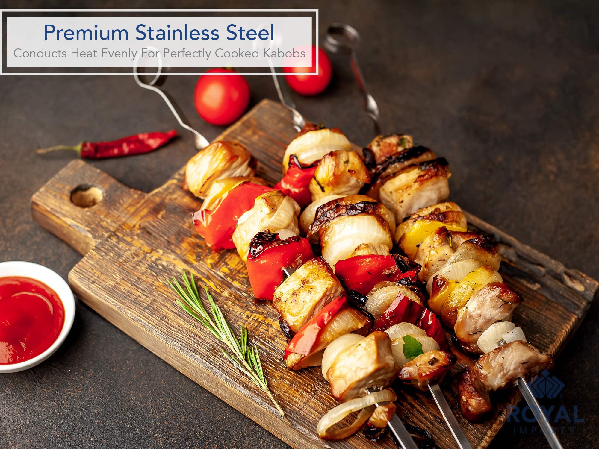 Royal Imports Metal Shish Kabob Skewers Sticks For Bbq Grilling, Roasting, Barbecue Stainless Steel, 17'' Long Re-Usable - 12 Pc