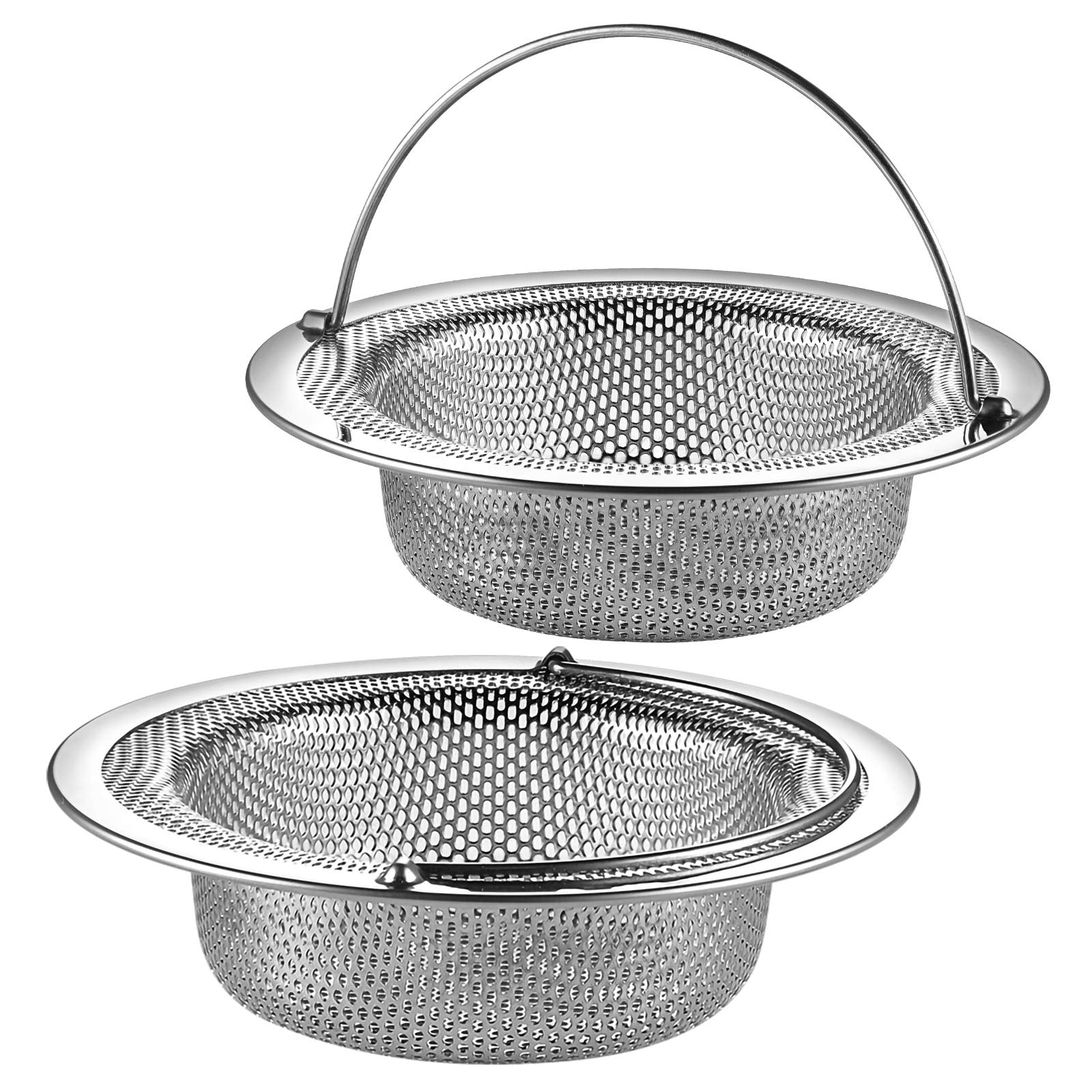 Juluju 2 Pack Upgrade Kitchen Sink Strainer (Sink Drainer Strainer) - 304 Stainless Steel Rust Free, Fordable Handle, 4.5 Inch D