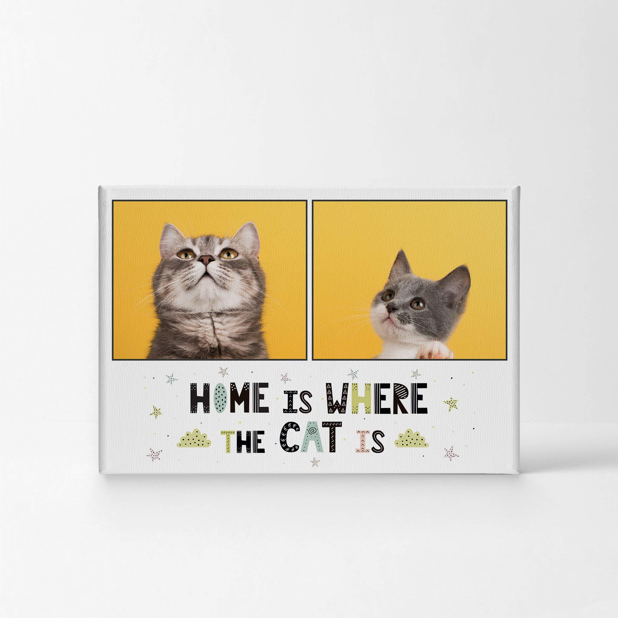 Smile Art Design Custom Photo Print Canvas Print with Your Photo Personalized Photo 2 Images Home is Where The Cat is Quote Personalized Gifts for Cat Lovers Custom Pet Photo Prints - 15x22 inches