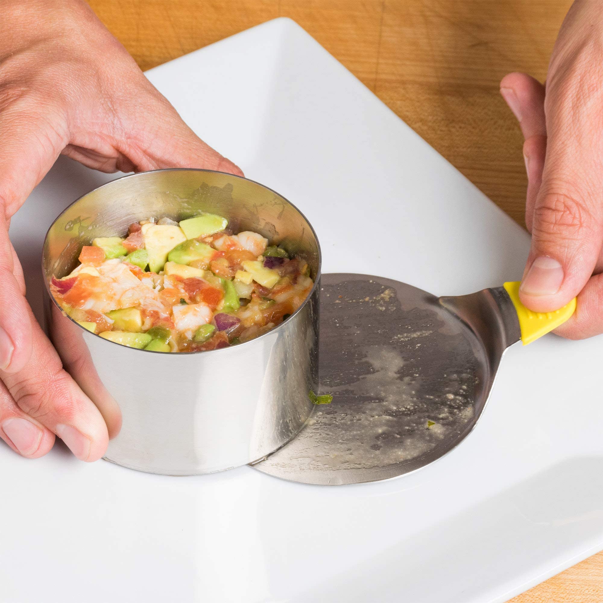 Ateco Round Food Molding Set, 3.5 By 2.1-Inches High, 4-Piece Set Includes 2 Rings, Fitted Press & Transfer Plate