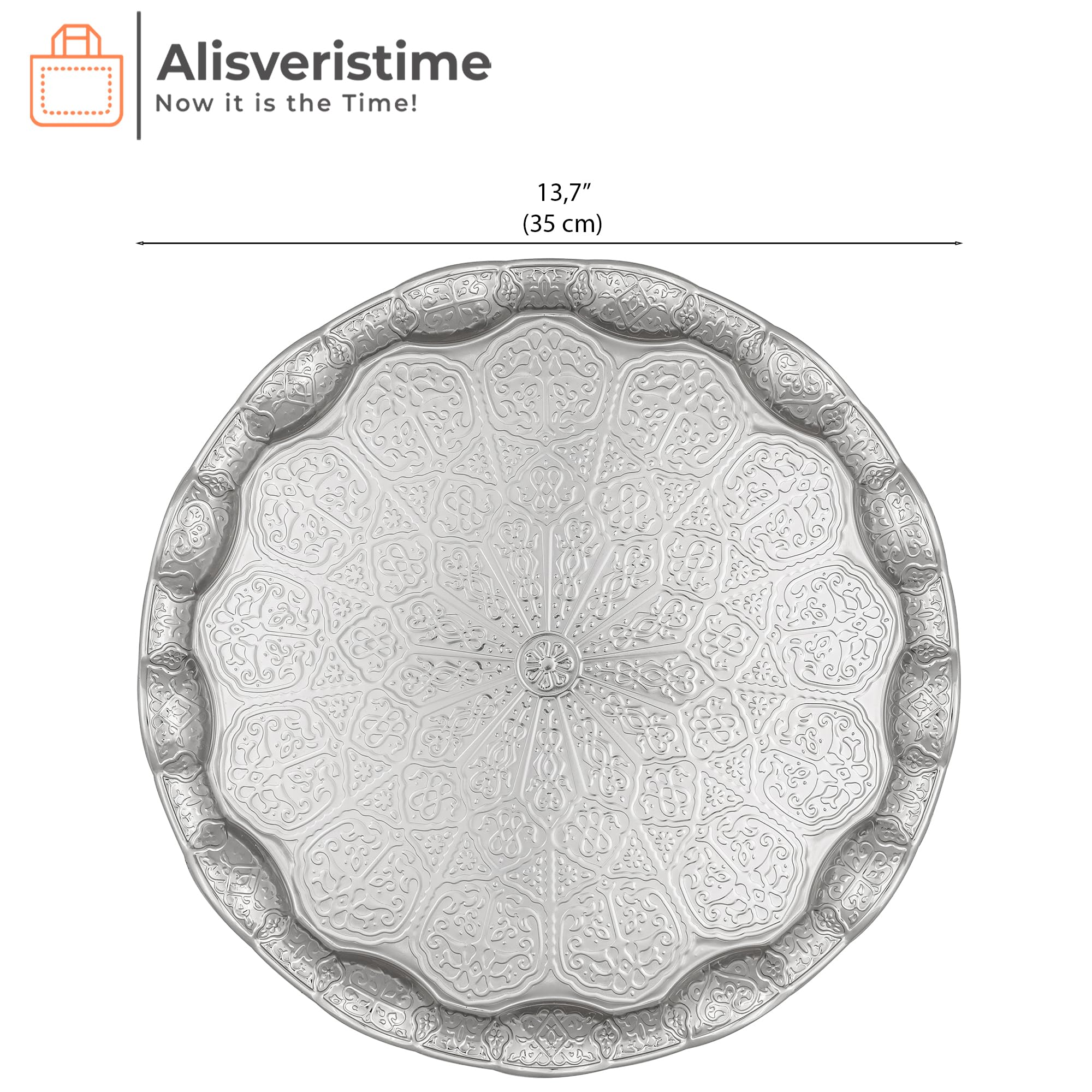 Alisveristime Turkish Ottoman Coffee Tea Serving Tray - 13.60 Inches, Metal With Traditional Motifs, Available In Five Colors (G
