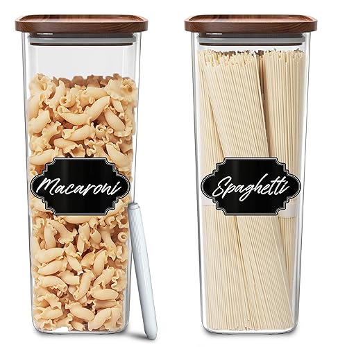 Essos Square Glass Jars with Wood Lids Set of (2) 80 fl oz Airtight and Stackable Storage Containers for Kitchen Pantry or Bathroom BPA Free and Recyclable Canister for Food Cookies Coffee Pasta Sugar