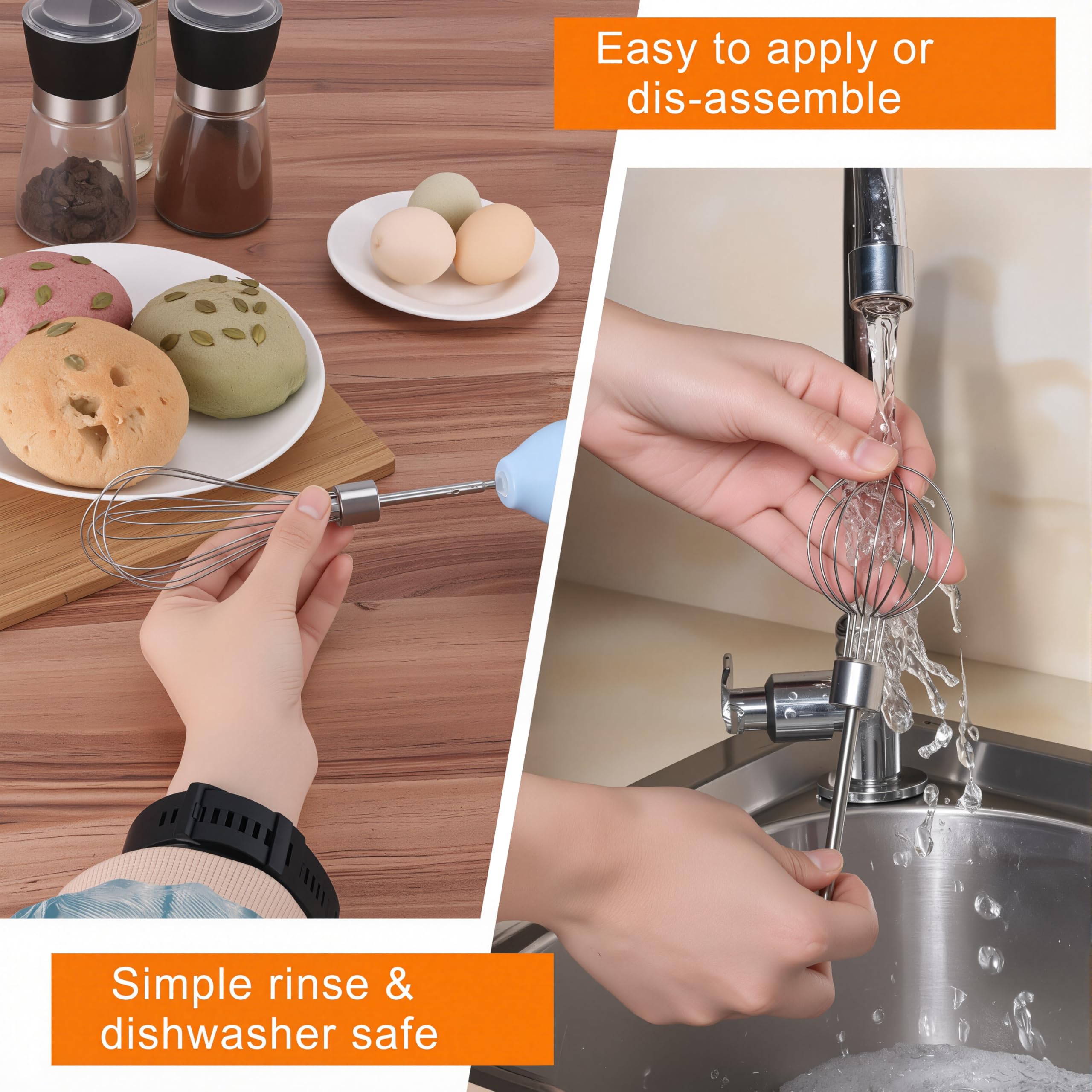 VOMELON Wireless Electric Egg Beater Whisk - Multi-speed, Light Blue, Rechargeable for Eggs, Milkshakes, Sauces & Soups
