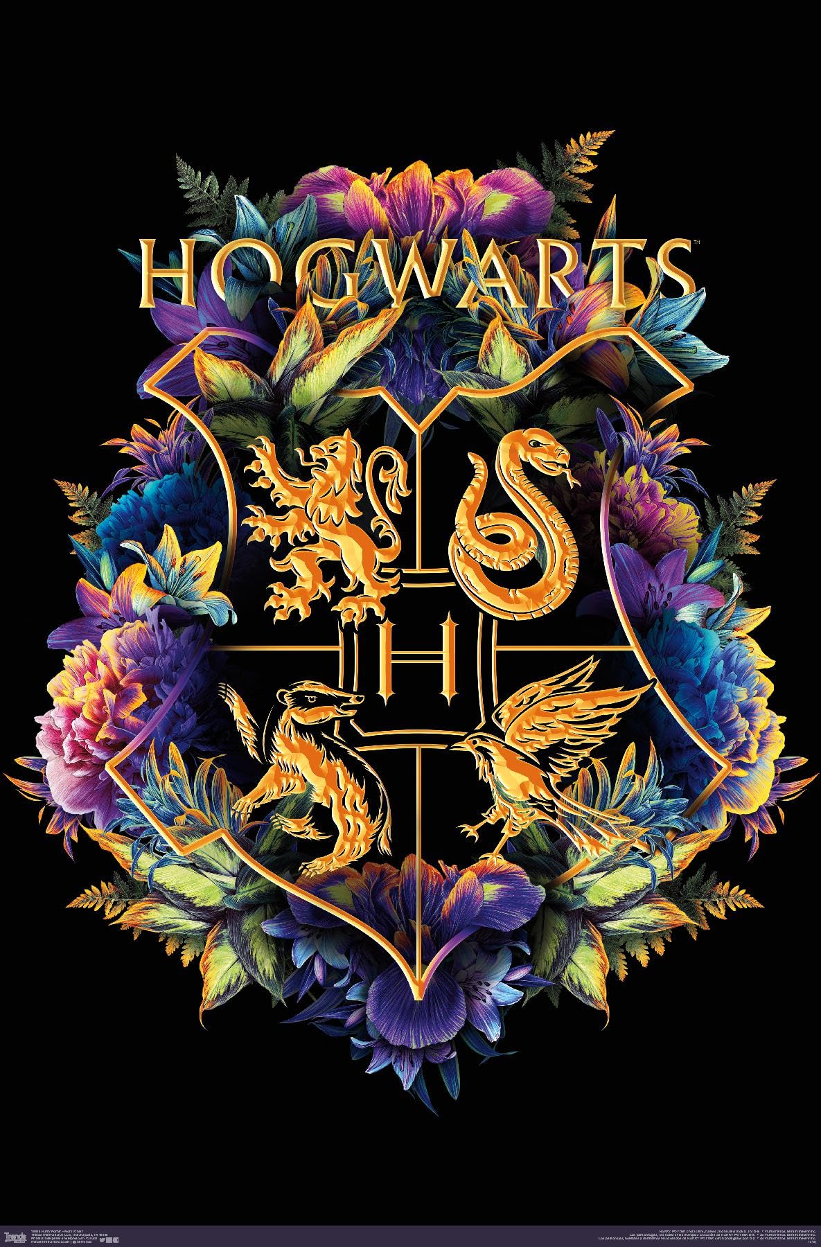 Trends International The Wizarding World: Harry Potter - Floral House Crests Wall Poster, 22.375'' X 34'', Premium Unframed Vers
