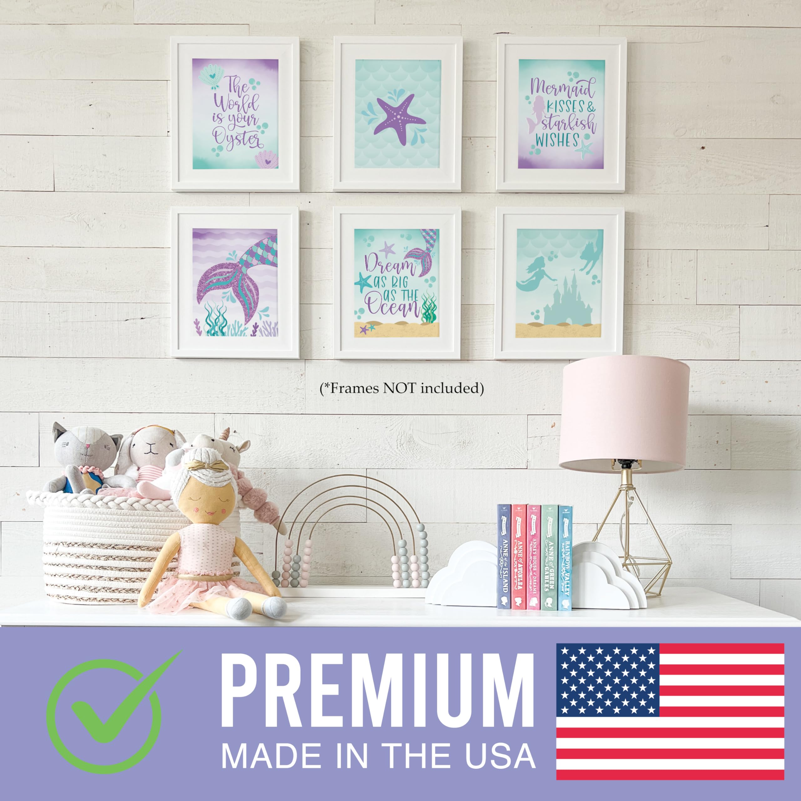 Hadley Designs 6 Reversible 8X10 Mermaid Decor Prints, Mermaid Room Decor For Girls Bedroom, Under The Sea Decorations For Girls