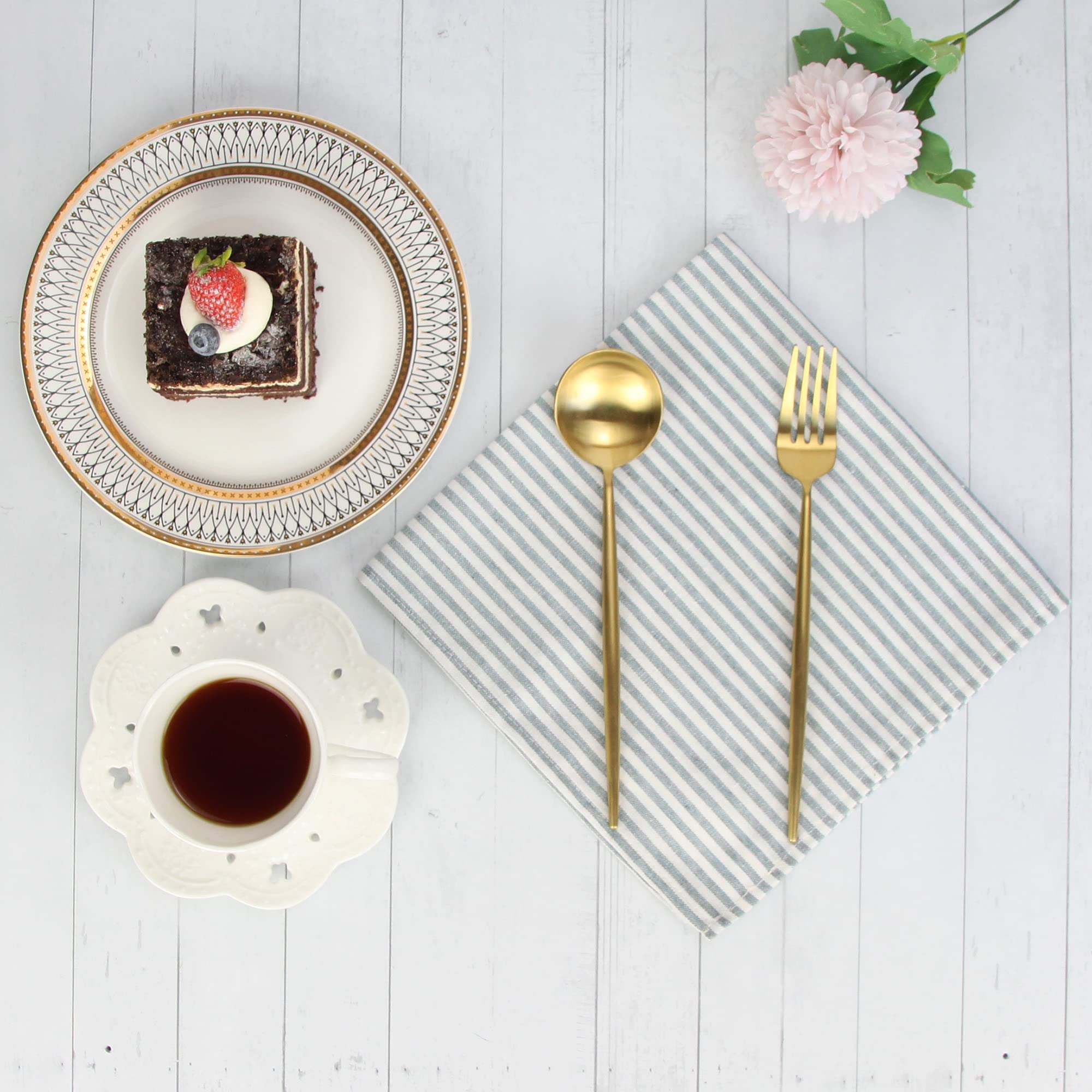 Infei Plain Striped Cotton Linen Blended Dinner Cloth Napkins - Set Of 12 (17 X 17 Inches) - For Events & Home Use (Ocean)