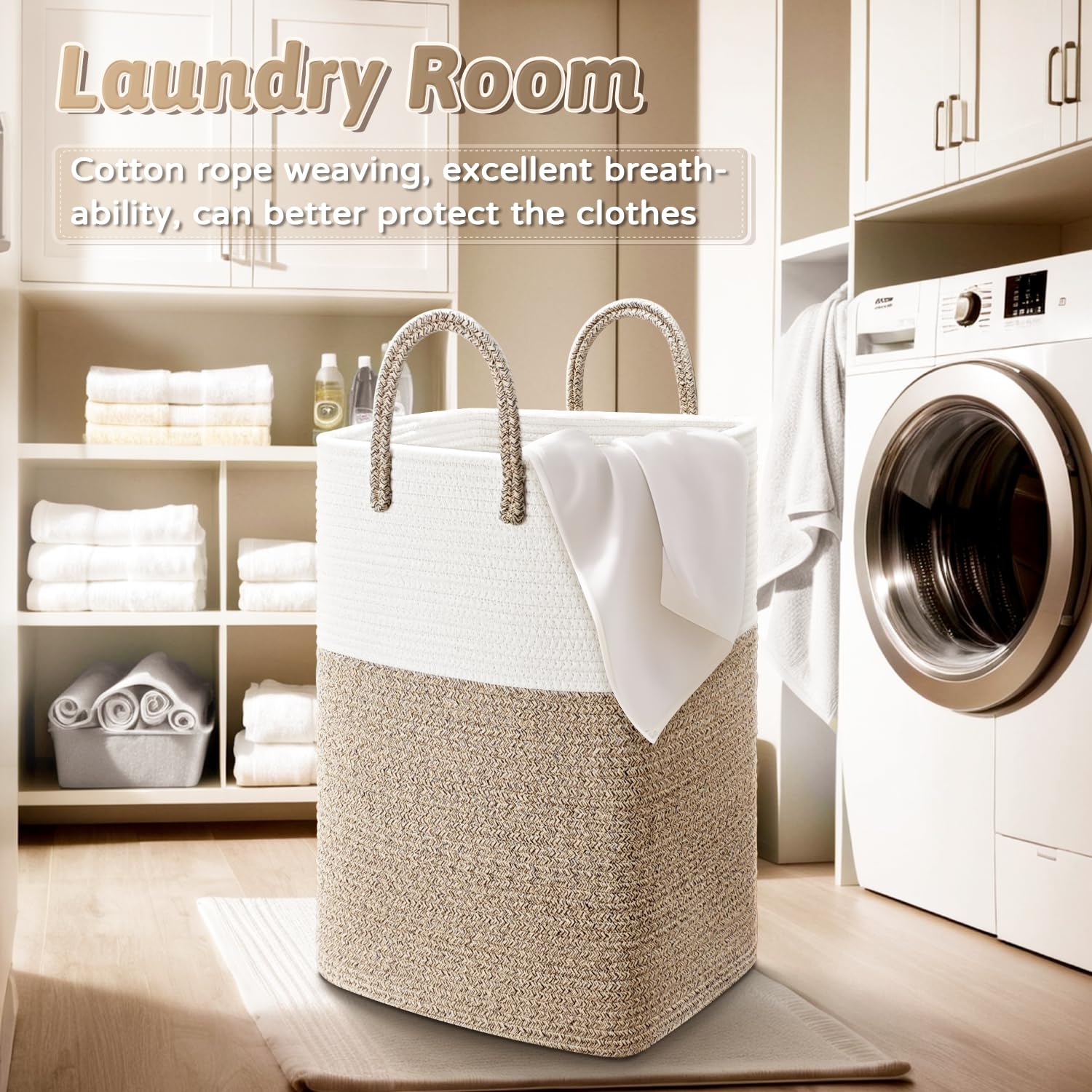 Artfeel Laundry Basket,Woven Cotton Rope Laundry Hamper,40L Versatile Storage For Dirty Clothes,Baby Toys,And Blankets In Bathro