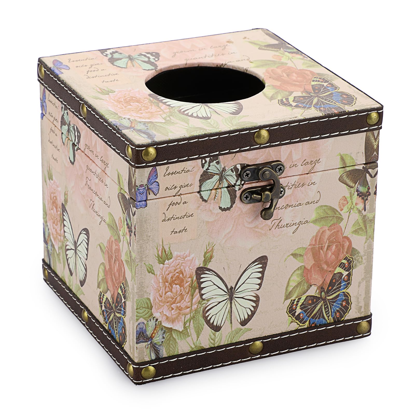 Sumnacon Tissue Box Retro Wood Square Tissue Box Cover Vintage Cube Tissue Box Holder,Decorative Tissue Holder For Bedroom Bathr