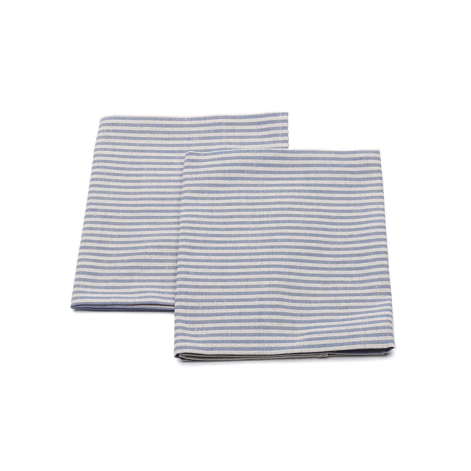 Linenme Set Of 2 Tea Towels Blue Striped Linen Cotton Jazz, 19 X 28