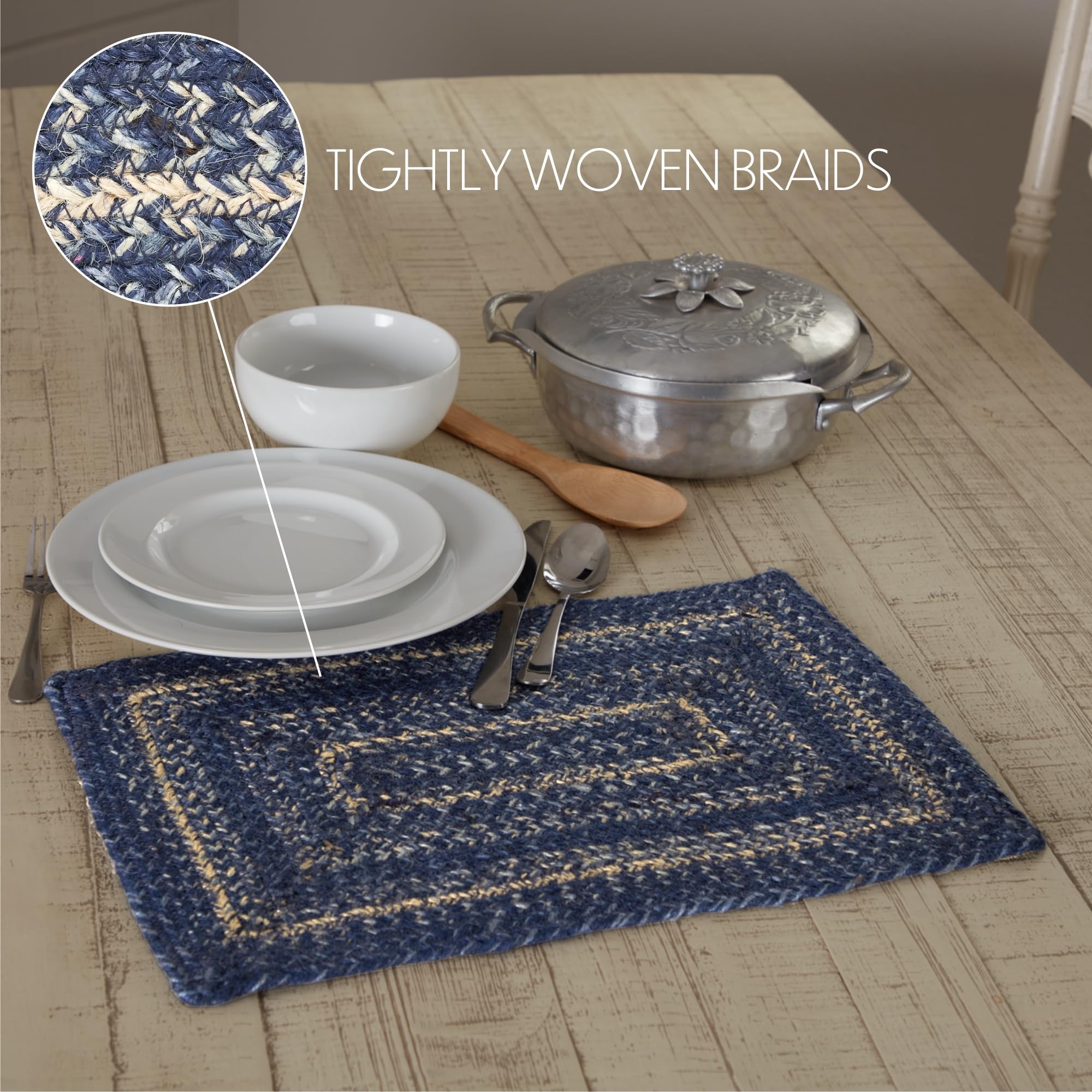 Vhc Brands Farmhouse Great Falls Blue Table Placemat, Blue White, Jute Blend, Rectangle, 12X18 Inches