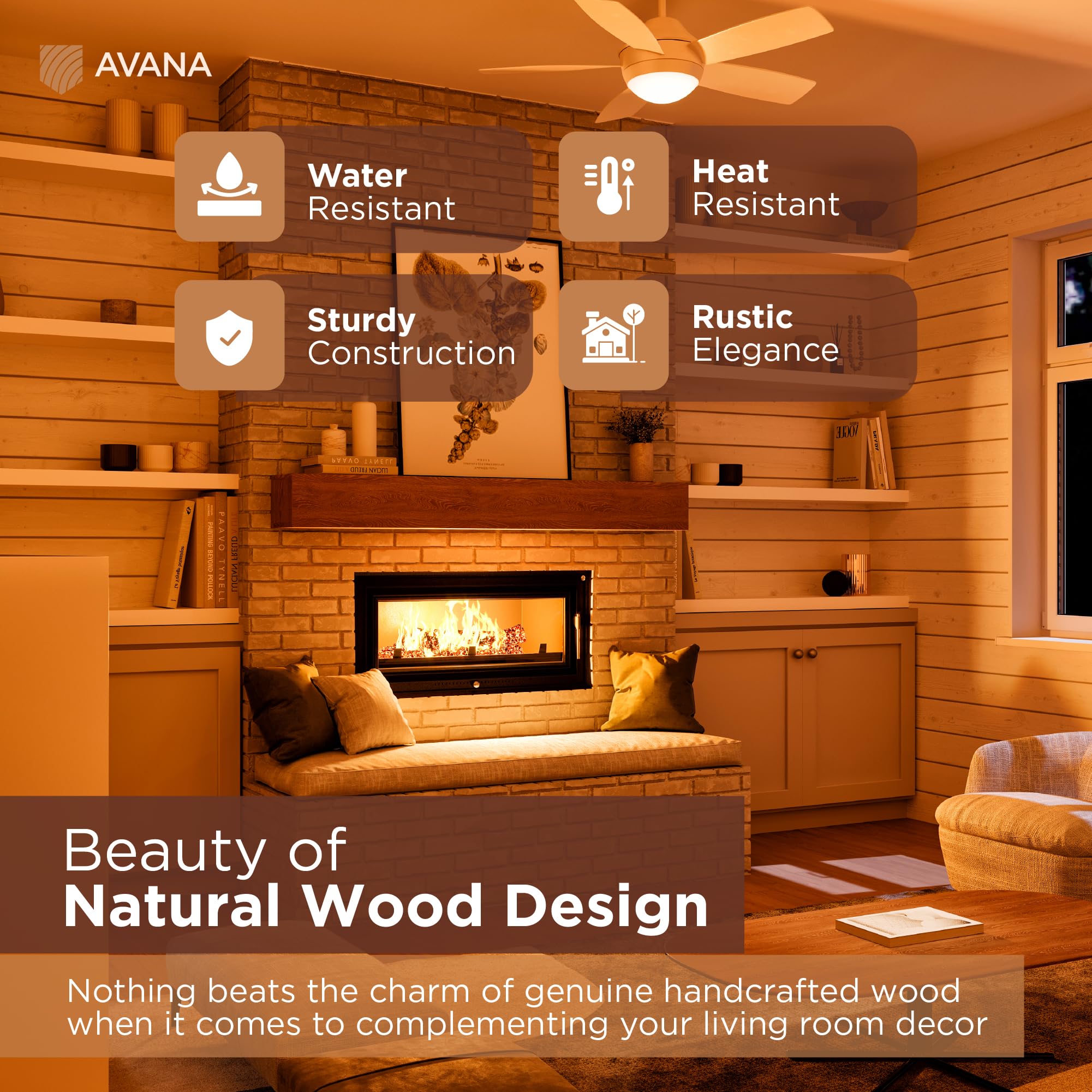 Avana Rustic Fireplace Mantle Shelf 60 Inches - Handcrafted Wood Mantles For Over Fireplace - Wall Mounted Farmhouse Fireplace M