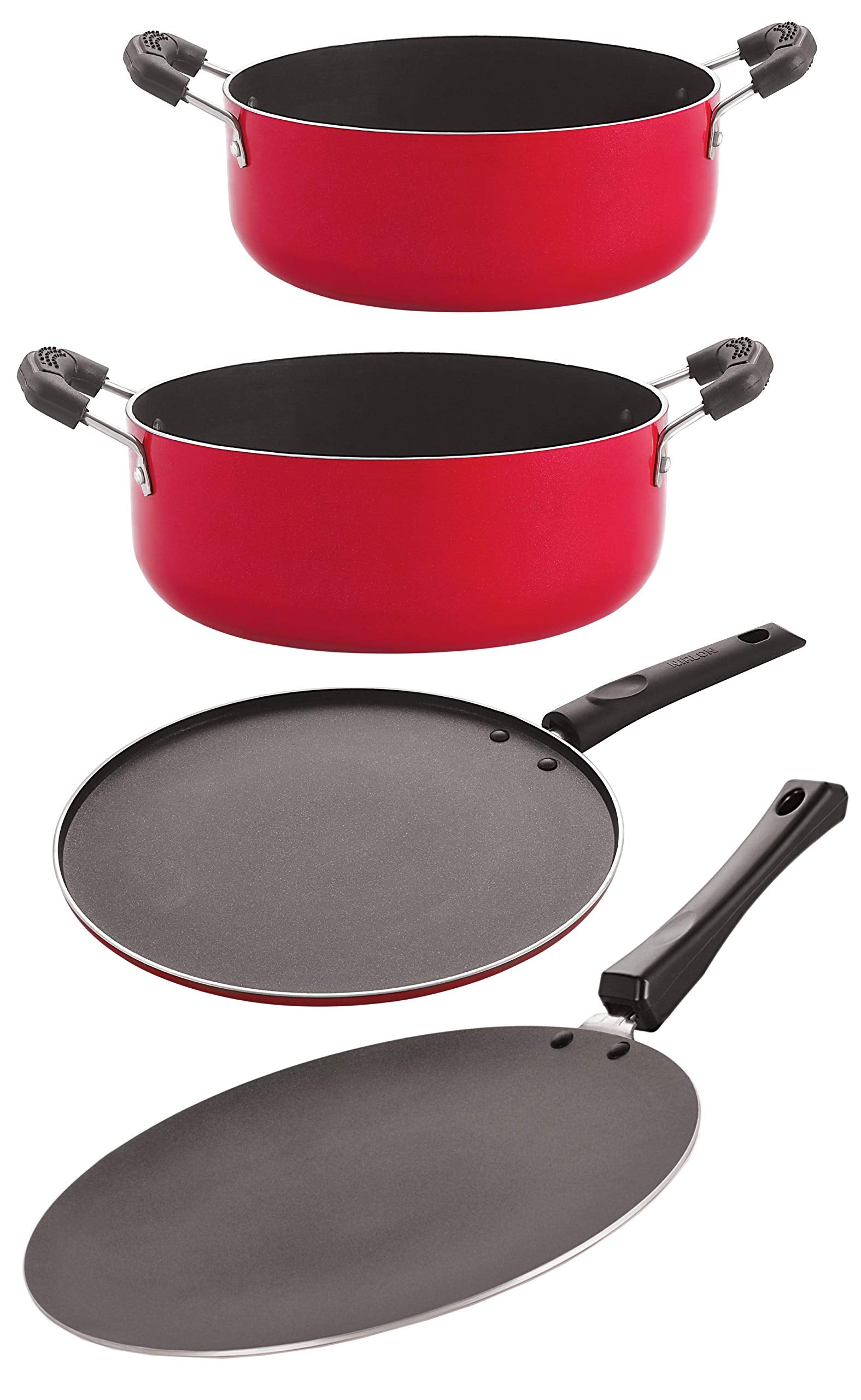 Nirlon Nonstick Cookware Kitchen Cooking Essential Gift 4 Pieces Set (Ct12_Cs22_St11_Cs24)
