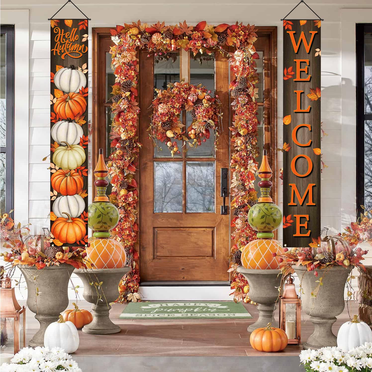 Pumpkin Maple Leaves Leaf Door Fall Decorations Porch Banner Fall Banner Autumn Thanksgiving Decorations Board Wall Hanging Farm
