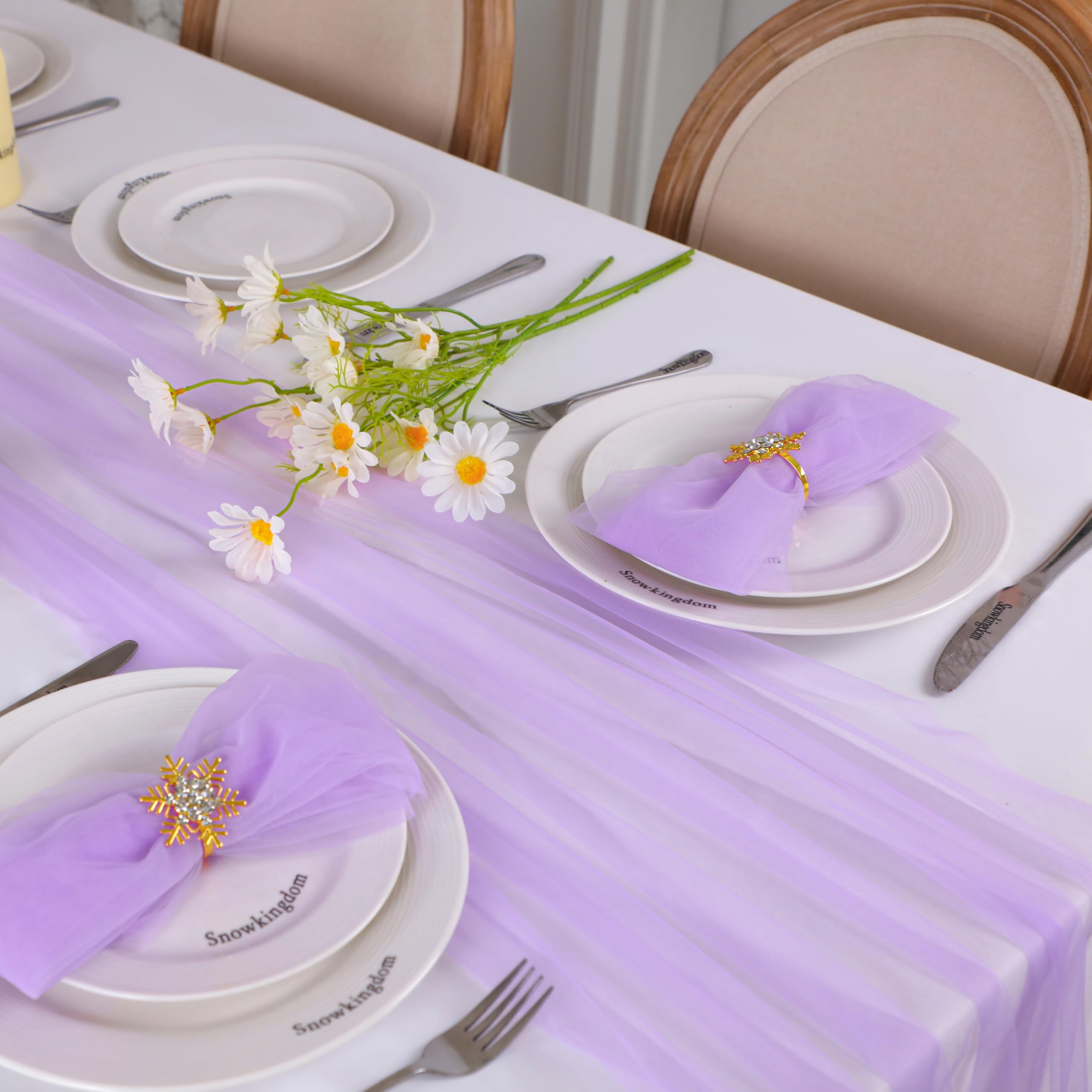 Snowkingdom Lavender Lilac Purple Table Runner, 10FT Light Purple Gauze Sheer Boho Rustic Cheesecloth Dining Table Decorations, 
