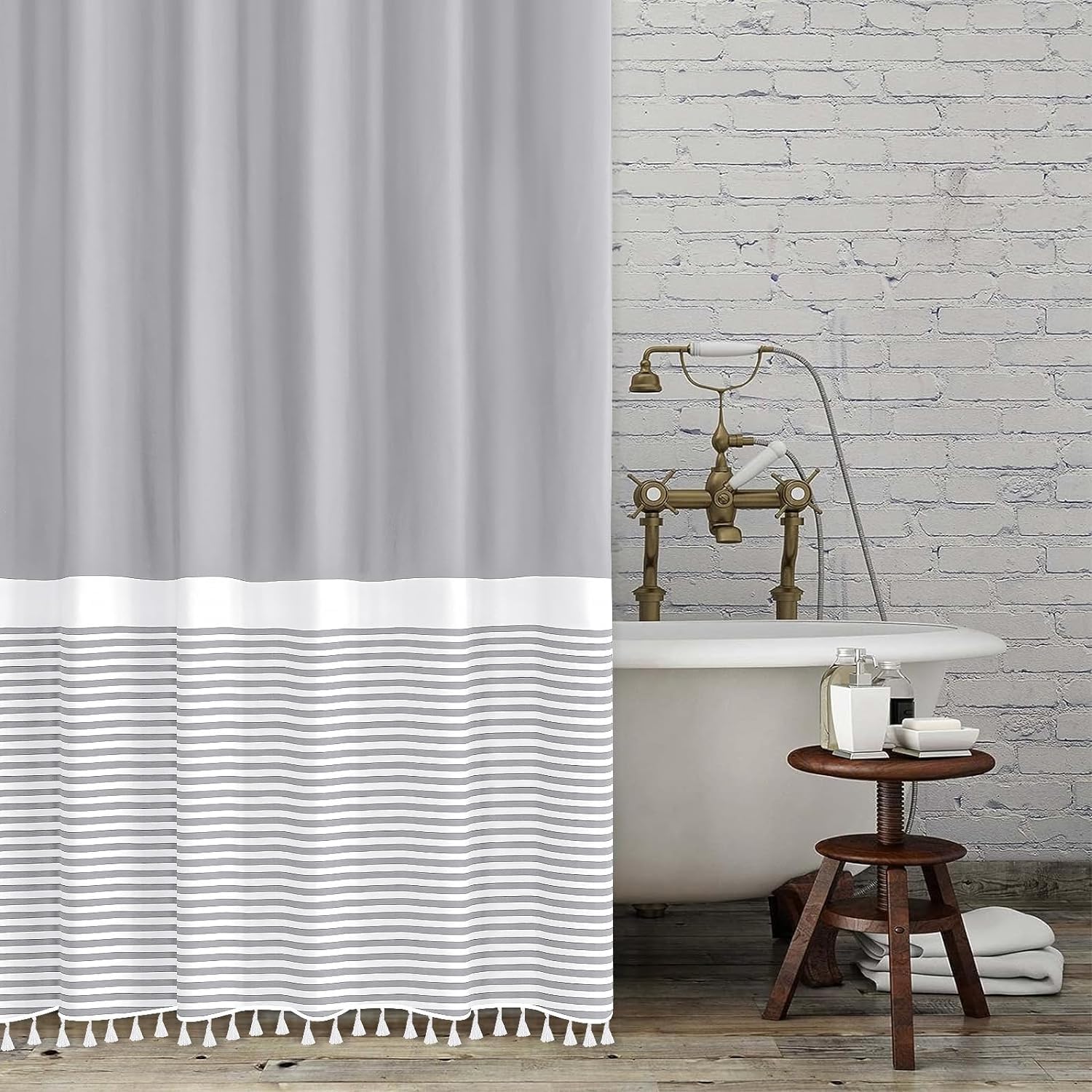 Extra Long Shower Curtains Modern Farmhouse Waterproof Shower Curtain Set With Hooks 72X84 Inch Grey Boho Fabric Weighted Shower