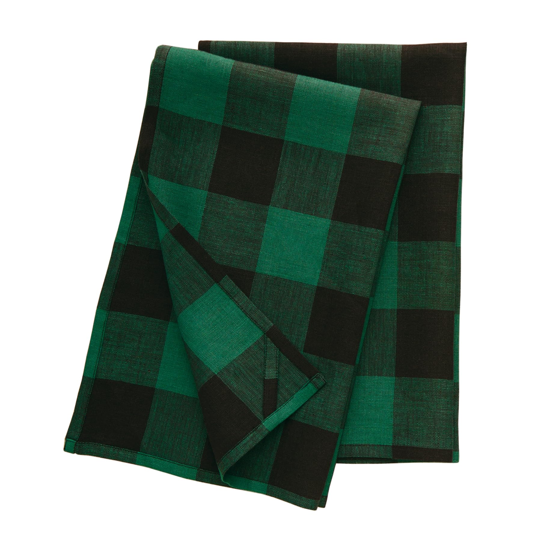 Solino Home Linen Kitchen Towels Set Of 2 - Green And Black 17 X 26 Inch - 100% Pure Linen Buffalo Check Kitchen/Tea Towels - Ma