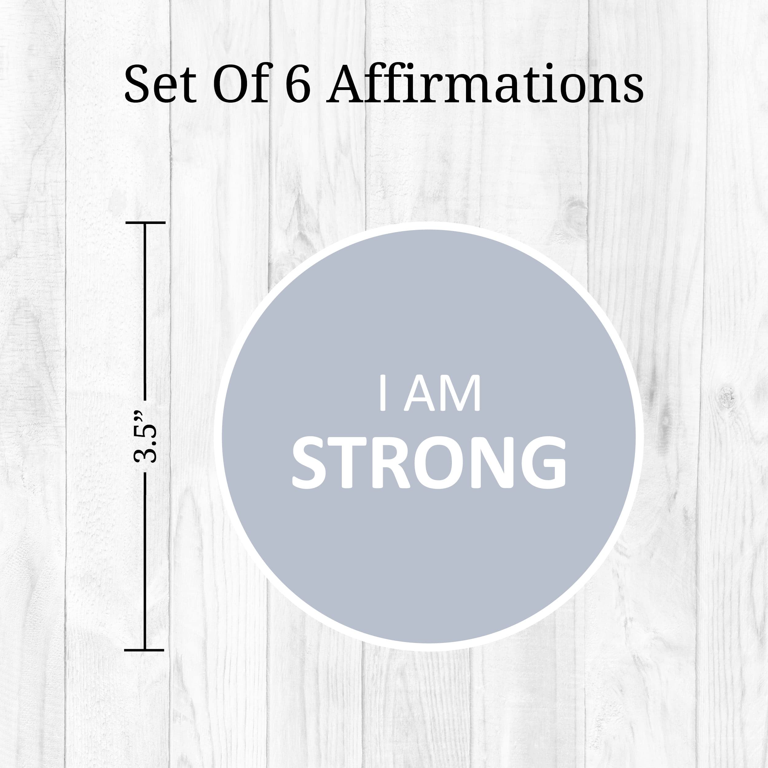 Affirmation Mirror Decals - Set Of 6 Colorful Vinyl Circle Dot Stickers I Am Smart, Unique, Loved, Brave, Confident - Bathroom B