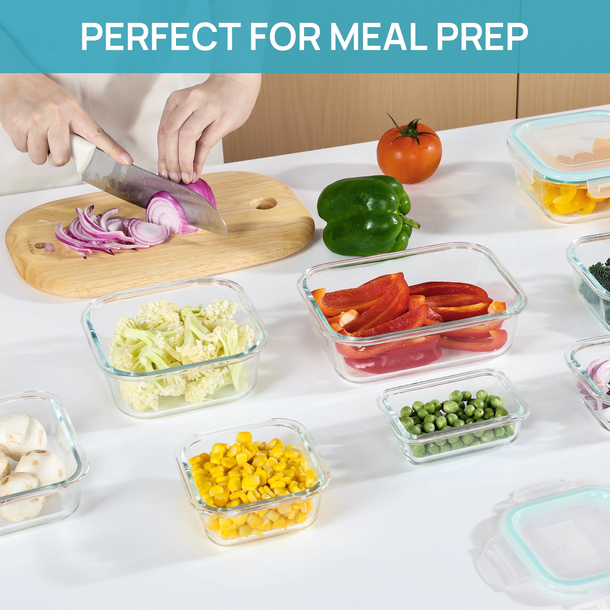 Vtopmart 8 Pack Glass Food Storage Containers , Meal Prep , Airtight Bento Boxes With Leak Proof Locking Lids, For Microwave, Ov