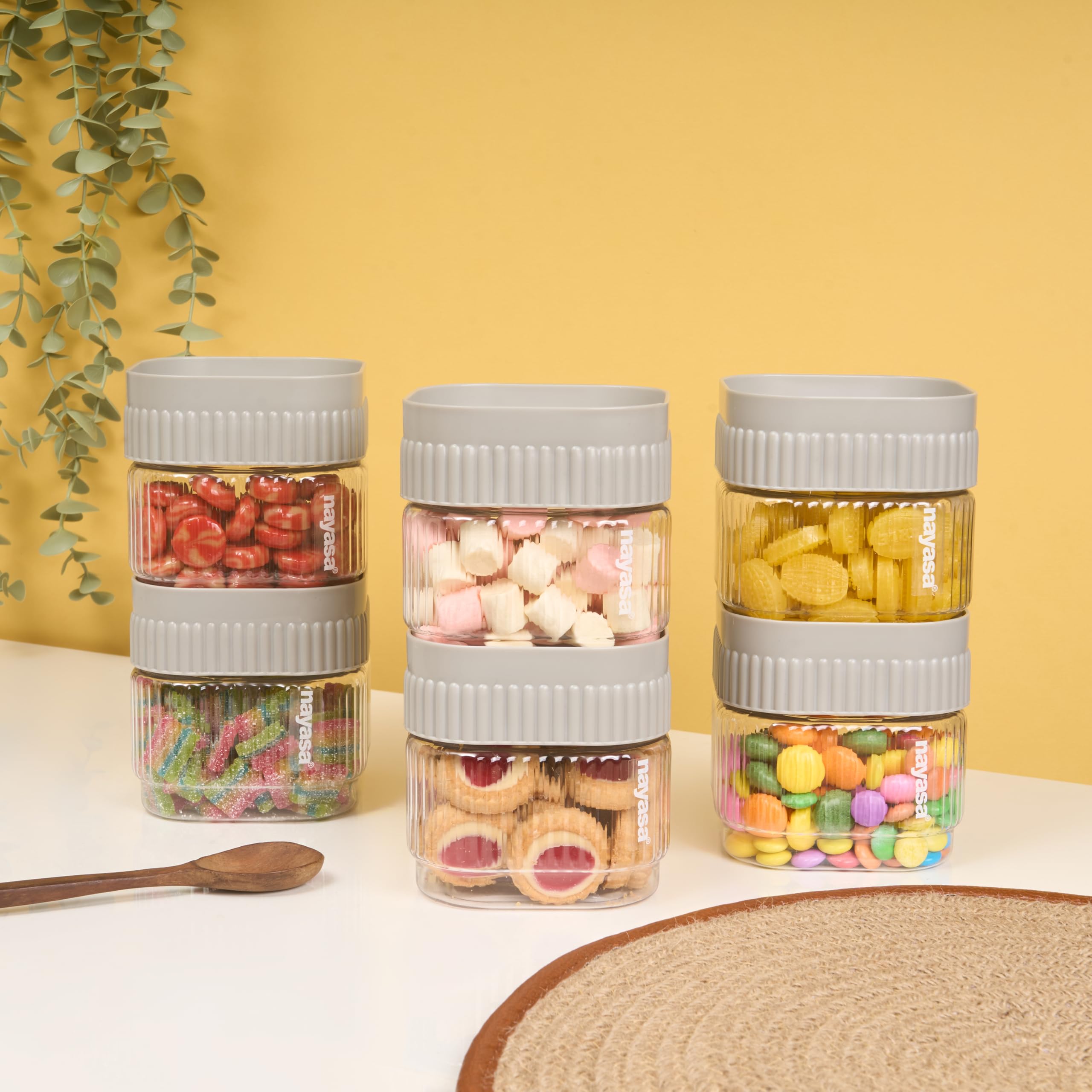 Nayasa Refresh Container 500 Ml Bpa Free Food Grade Airtight Kitchen Storage Stackable Containers Set Of 6 | Grey