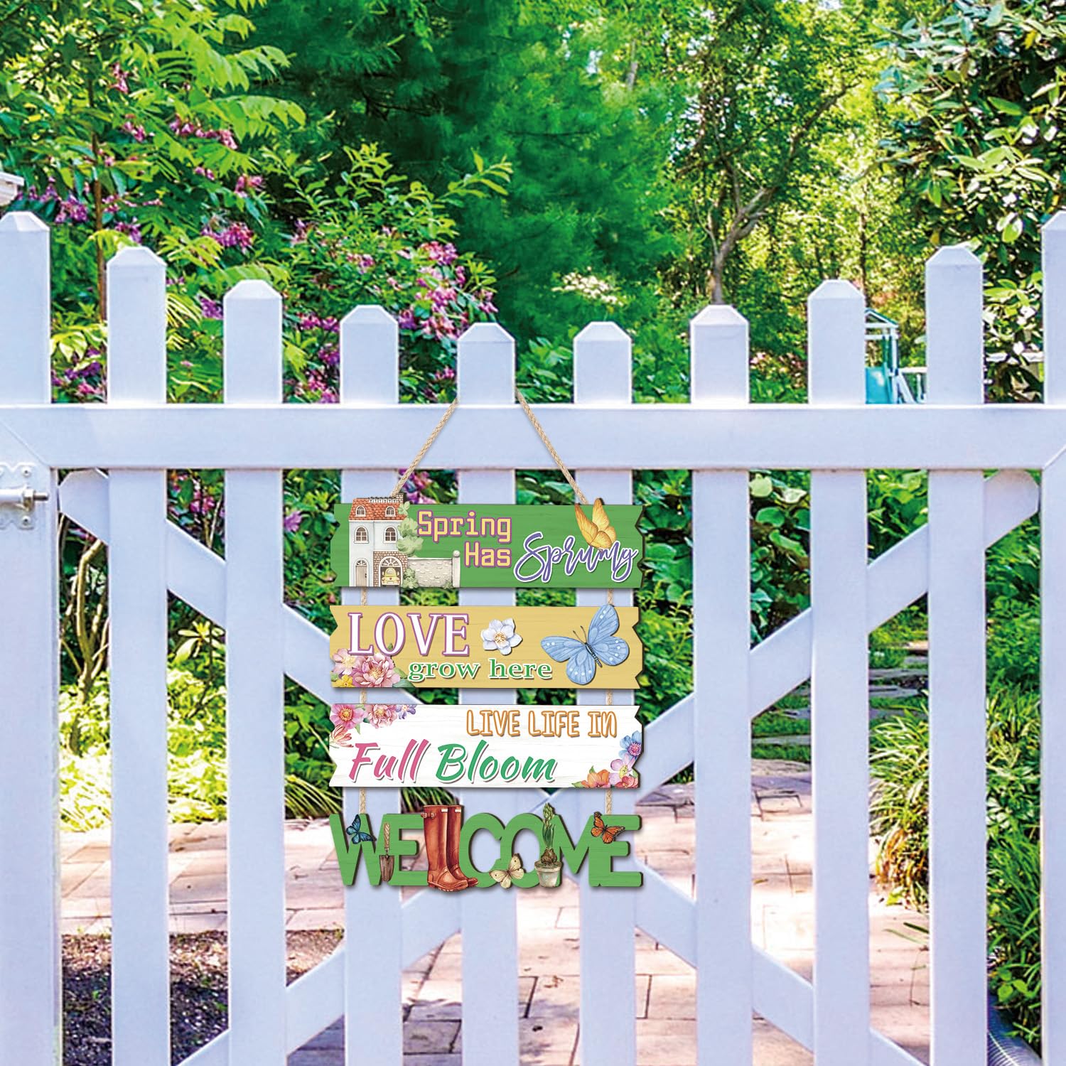 IARTTOP Welcome Spring Door Sign Love Grow Here Wooden Plaque Hello Spring Wall Sign Decor Spring Hanging Signs Welcome Spring P