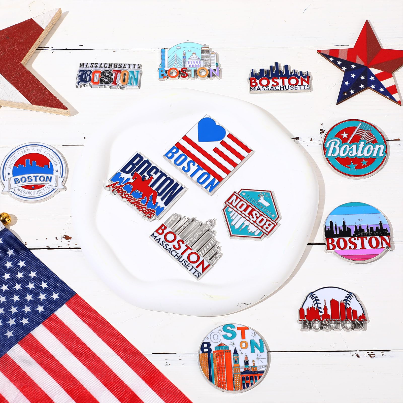 Konohan 12 Pcs Boston Magnets for Refrigerator Metal USA Fridge Magnet Magnetic Boston Souvenirs Gifts USA State Magnetic Refrig