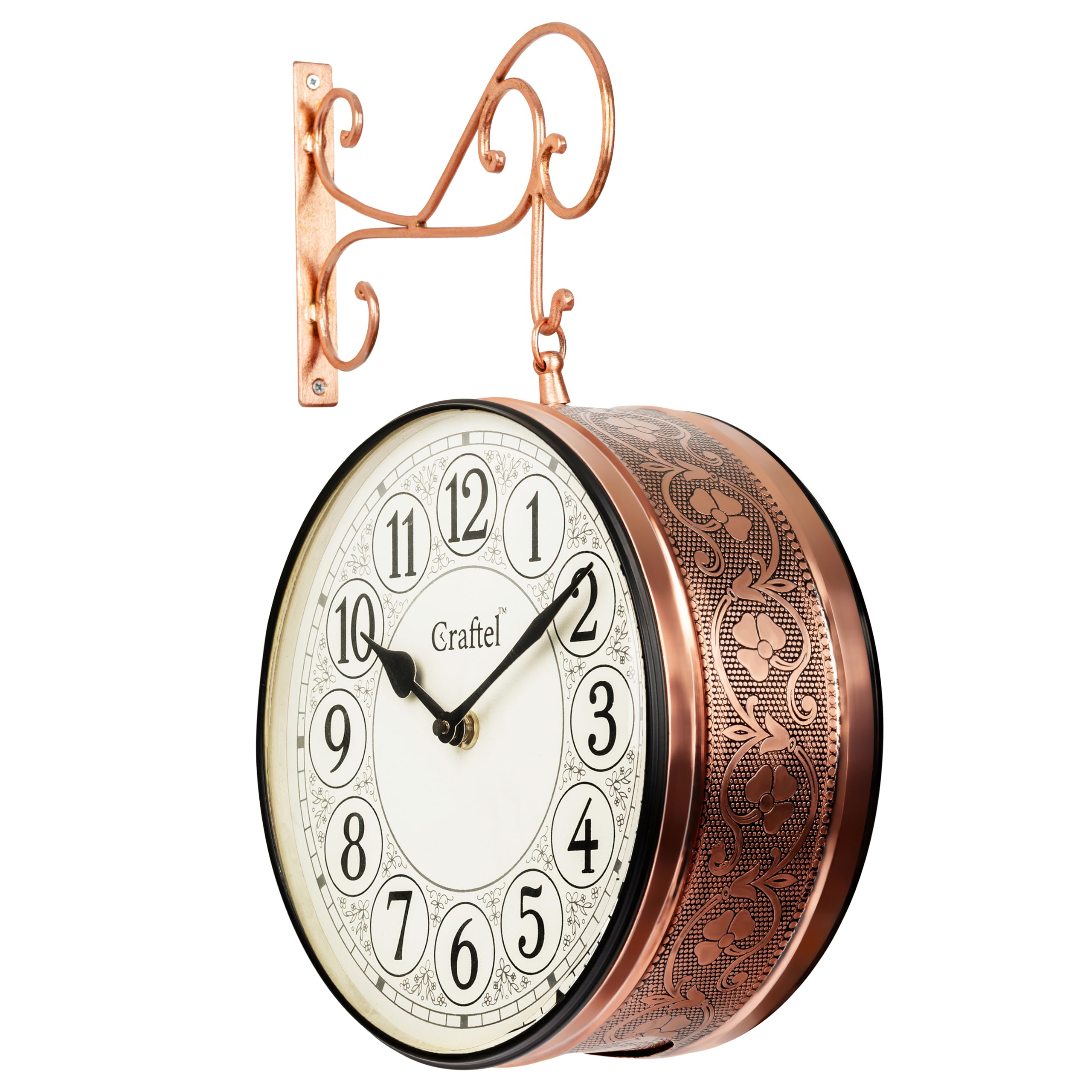 CRAFTEL Metal Analog Railway Station Clock Double Sided Vintage Wall Clock for Living Room Home and Office (Rose Gold_10 Inches)