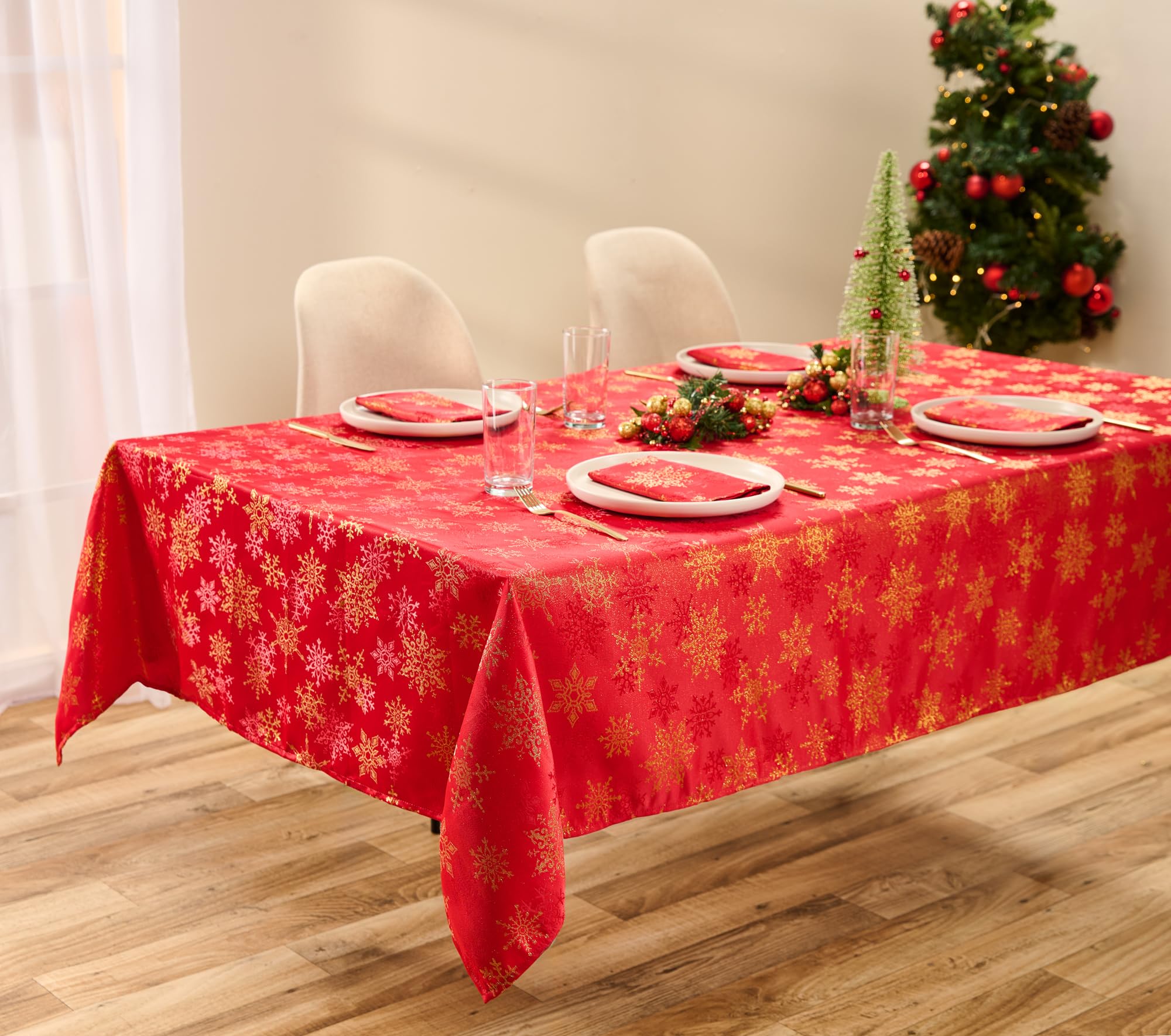 Kadut Christmas Napkins, Red & Gold Snowflake Cloth Napkins, Metallic Fabric (17X17 Inch) Set Of 4 | Heavy Duty Fabric | Stain P