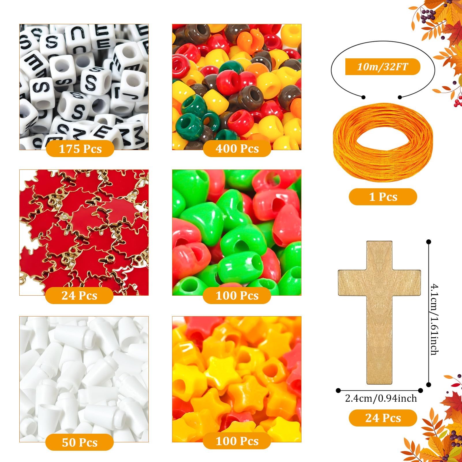 Cinrobiye 24 Sets Fall Religious Beads Kits DIY Christian Wristband Necklace Crafts Jesus Love Me Making Kits with Cross Charms