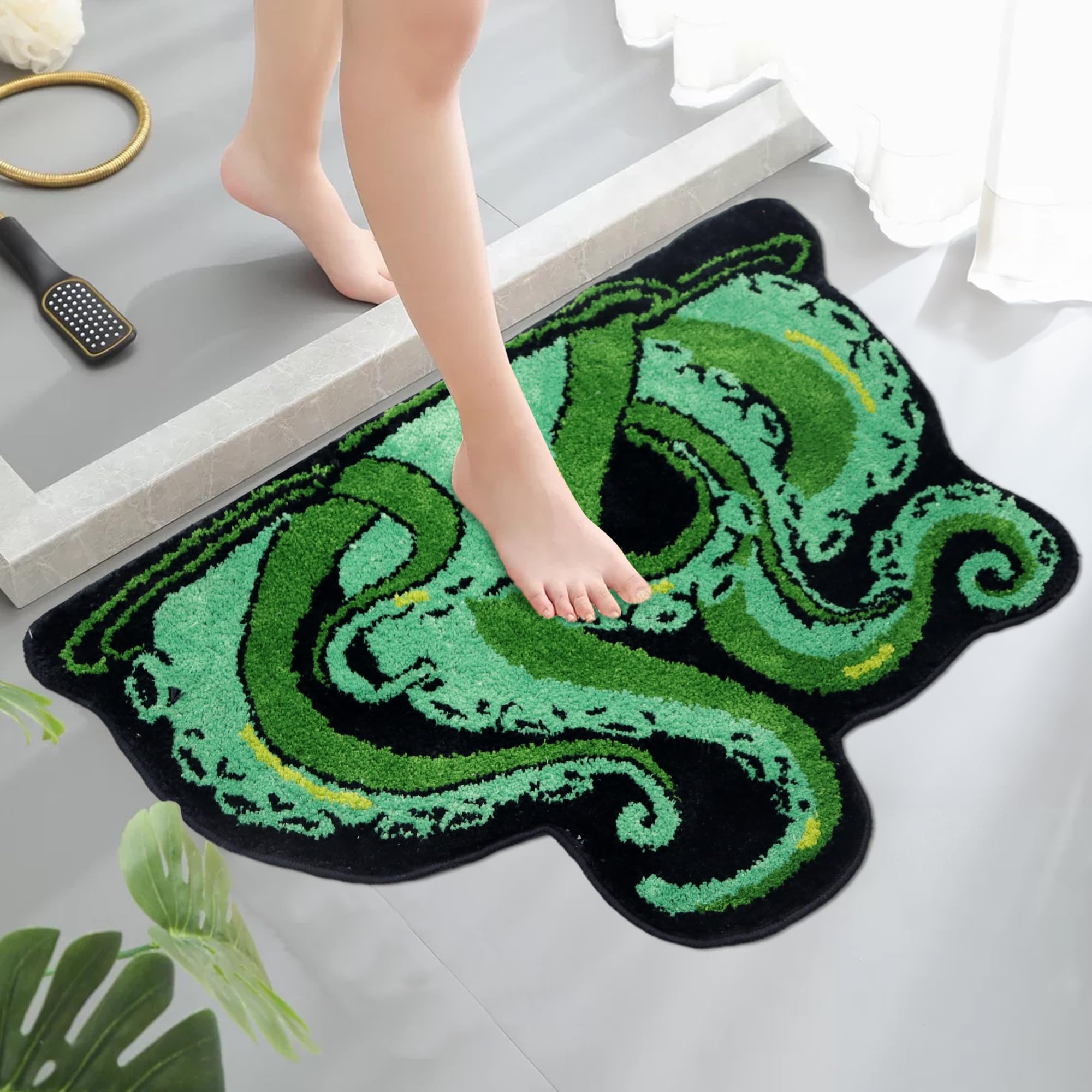 Oturgor Octopus Tentacles Bath Mat 36''X25'' Cute Green Octopus Bathroom Rug Non Slip Ocean Animal Rug For Bathroom Bedroom Deco