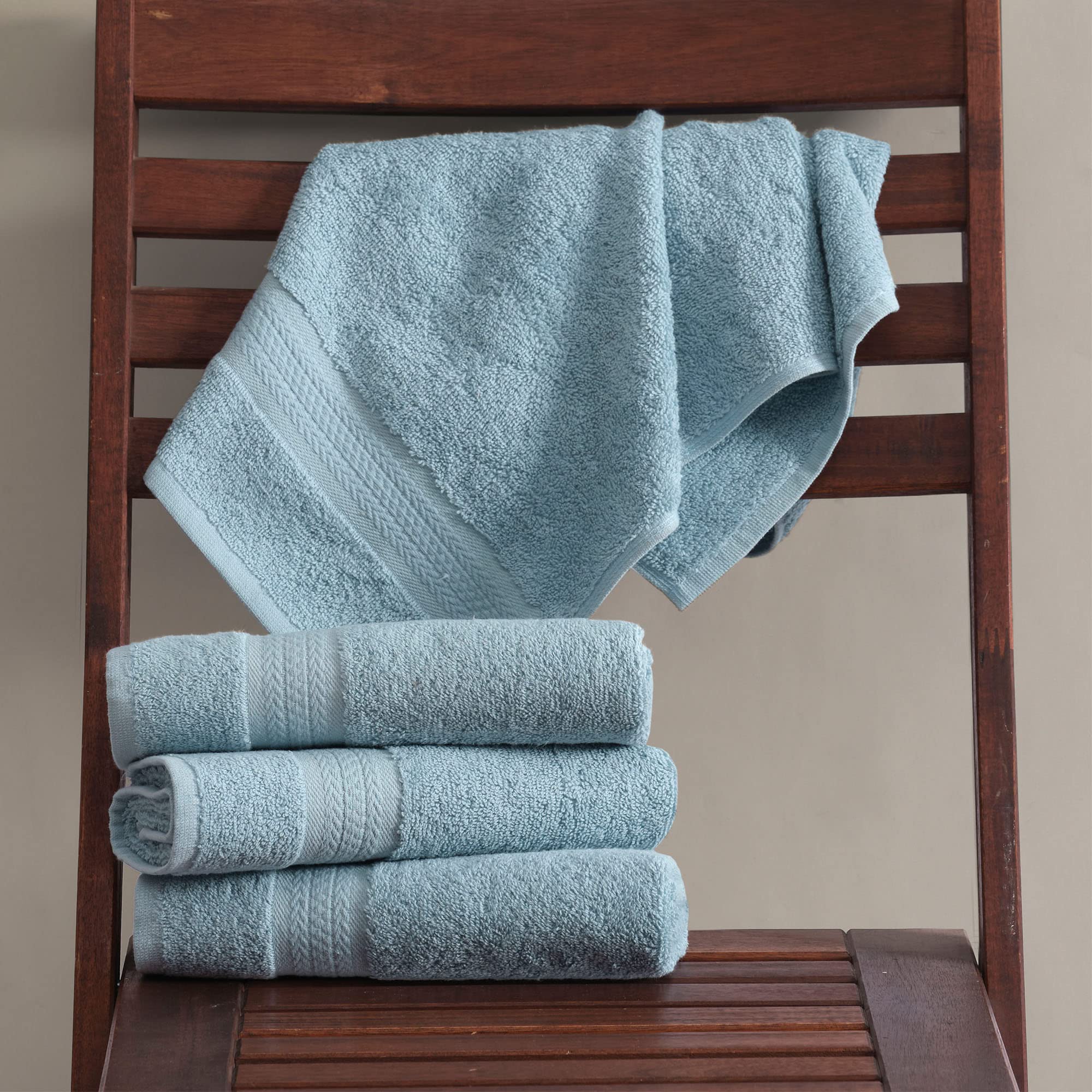 REGAL RUBY Quick-Dry 4 Pieces Blue Hand Towel -Bath Linen Set - Highly Absorbent 100% Turkish Cotton -Hand Towel for Bathroom Guests Pool Gym Camp Travel College Dorm Shower