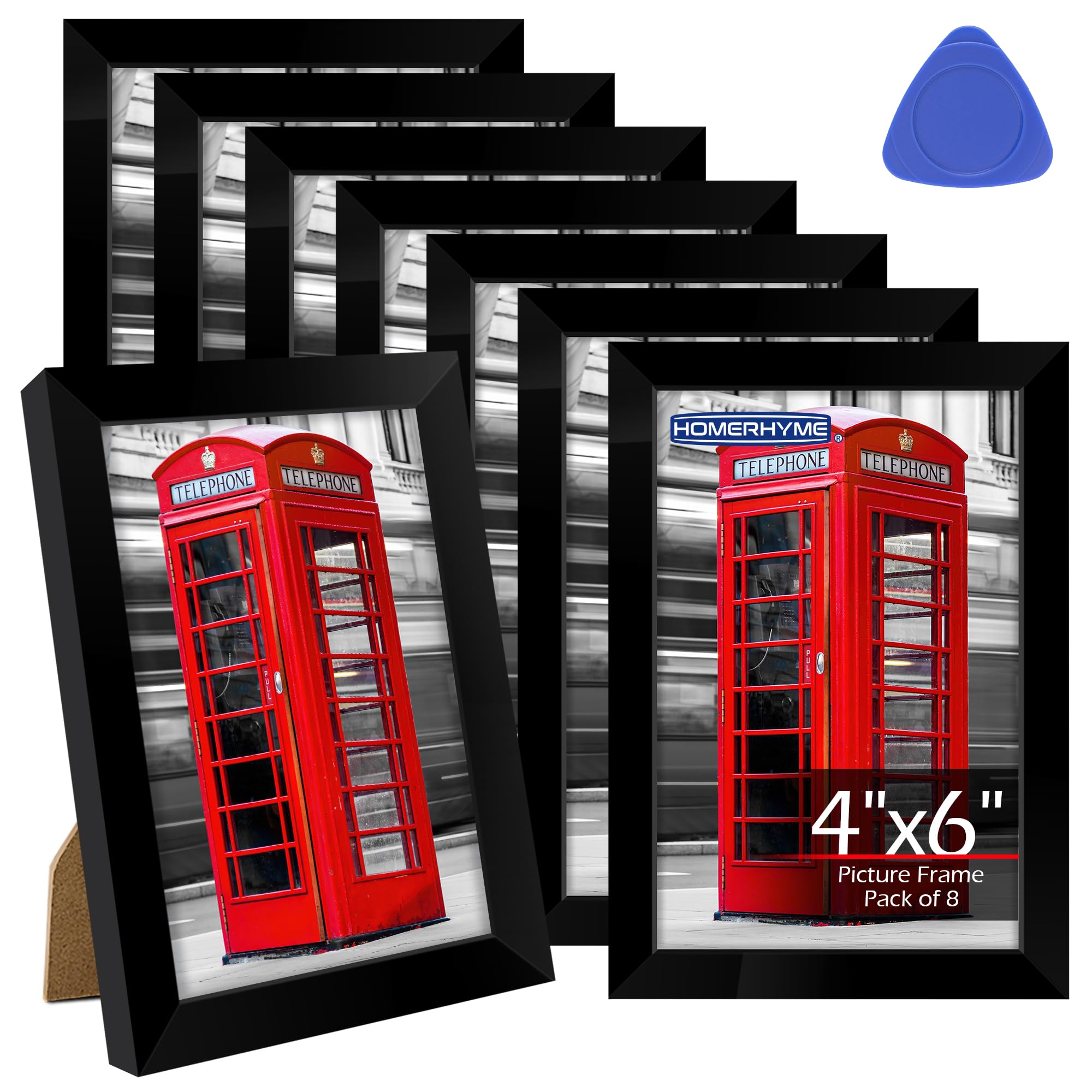 HOMERHYME 4x6 Picture Frames Set of 8, 4 by 6 Black Photo Frames for Gallery Wall Mounting or Table Display, Collage Frames with