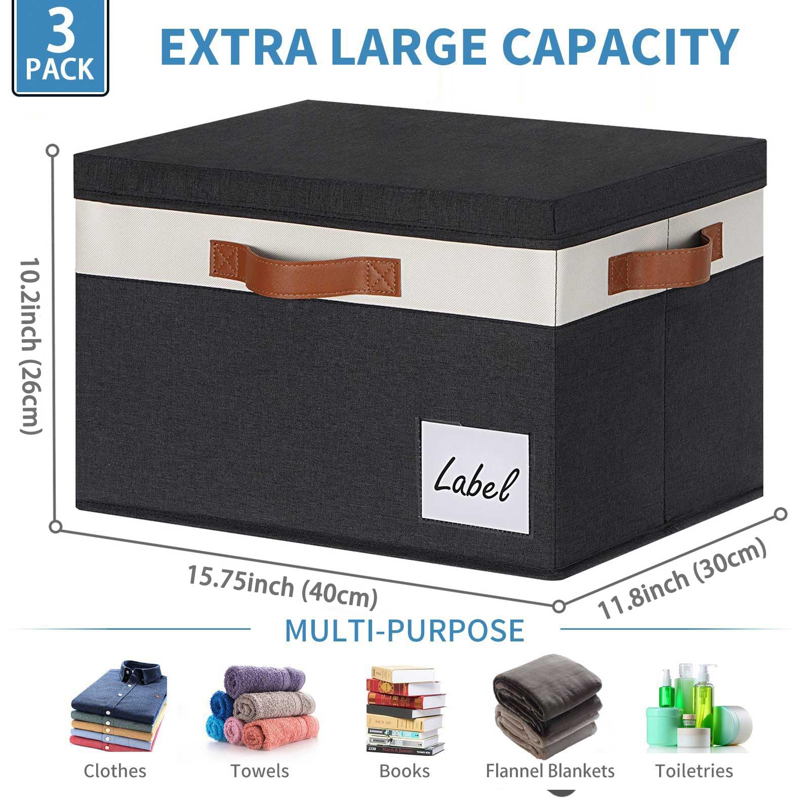 Ghvyennttes Extra Large Storage Bins With Lids, Foldable Fabric Storage Boxes With Lids And 3 Handles, Storage Baskets With Labe