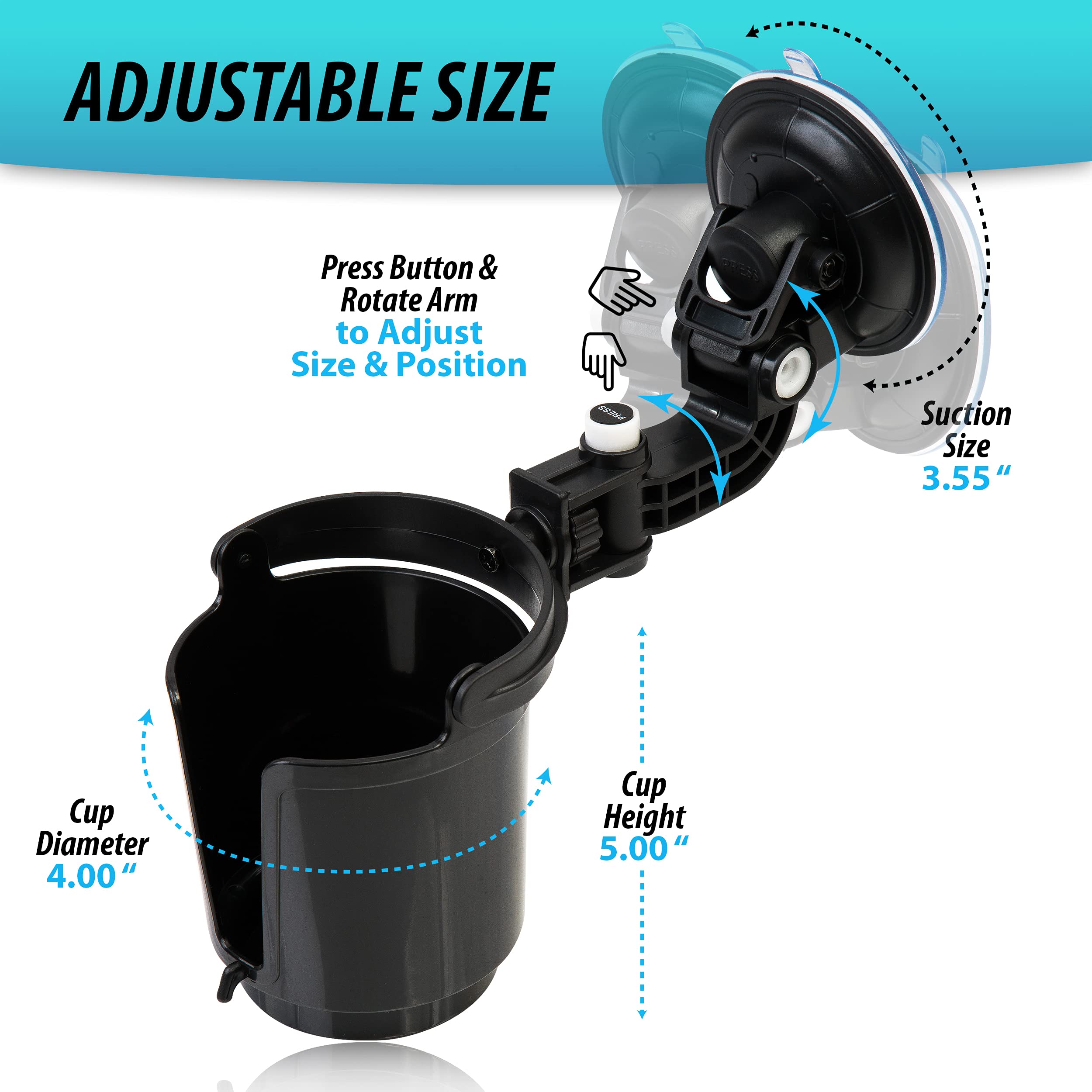 Zone Tech Recessed Folding Cup Drink Holder - 2-Pack Black Premium Quality Recessed Sturdy Black Folding Vehicle Adjustable Drink Cup Holder