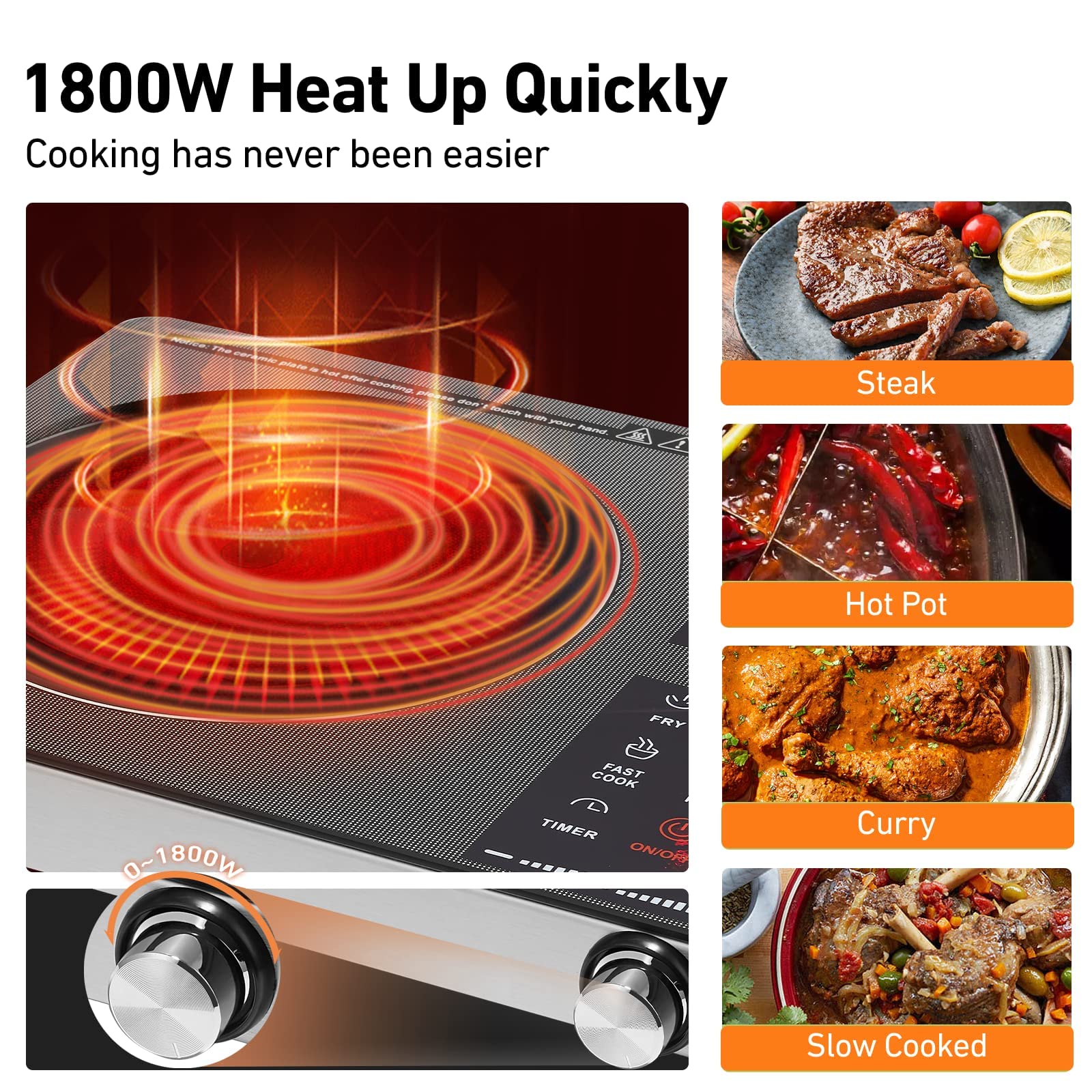 Octavo Infrared Burner, 5 Speed 400W Powerful Electric Infrared Burner, Storage Base, 5 Stainless Steel Accessories, Eject Butto