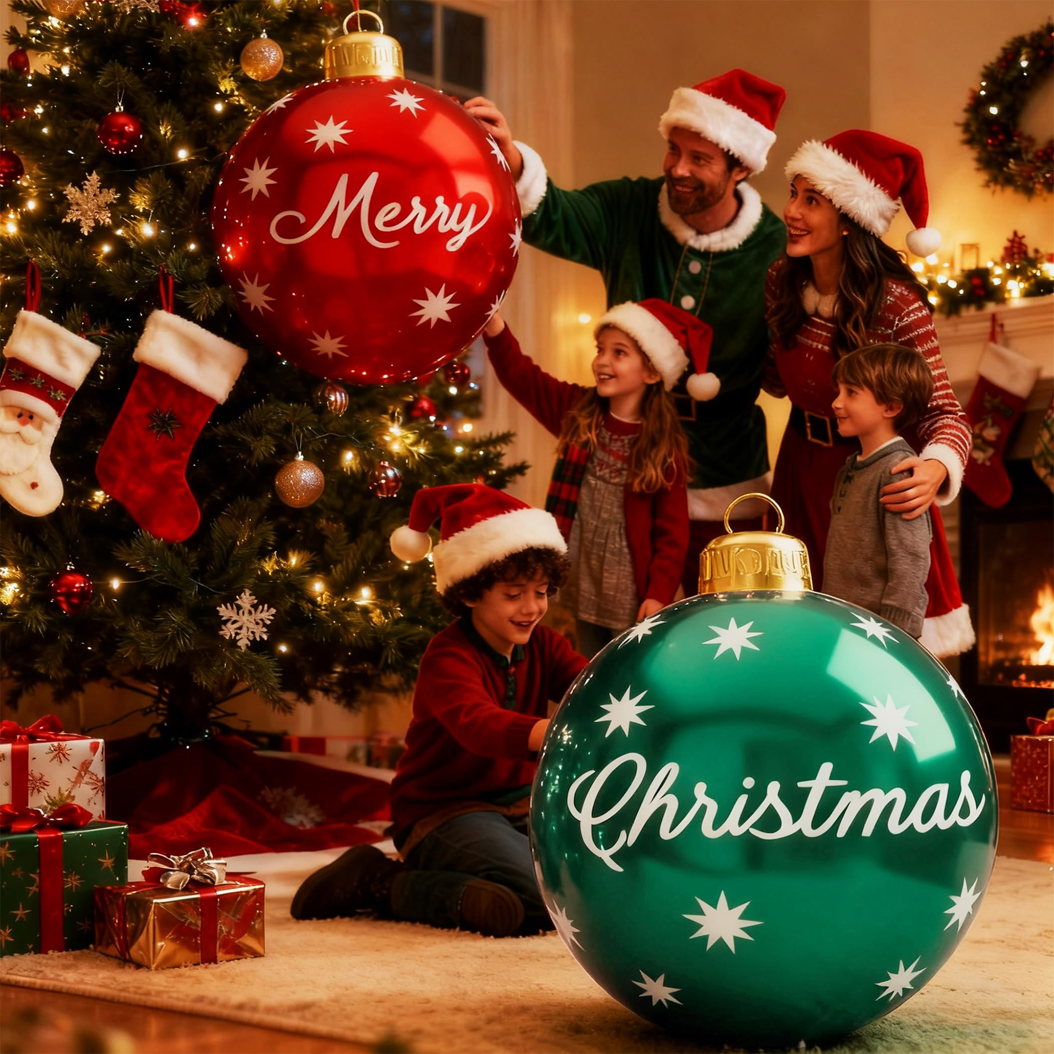 2Pcs 24 Inch PVC Inflatable Christmas Balls Xmas Giant Inflatable Ornaments Balls, Outdoor Inflatables Christmas Ornaments Ball