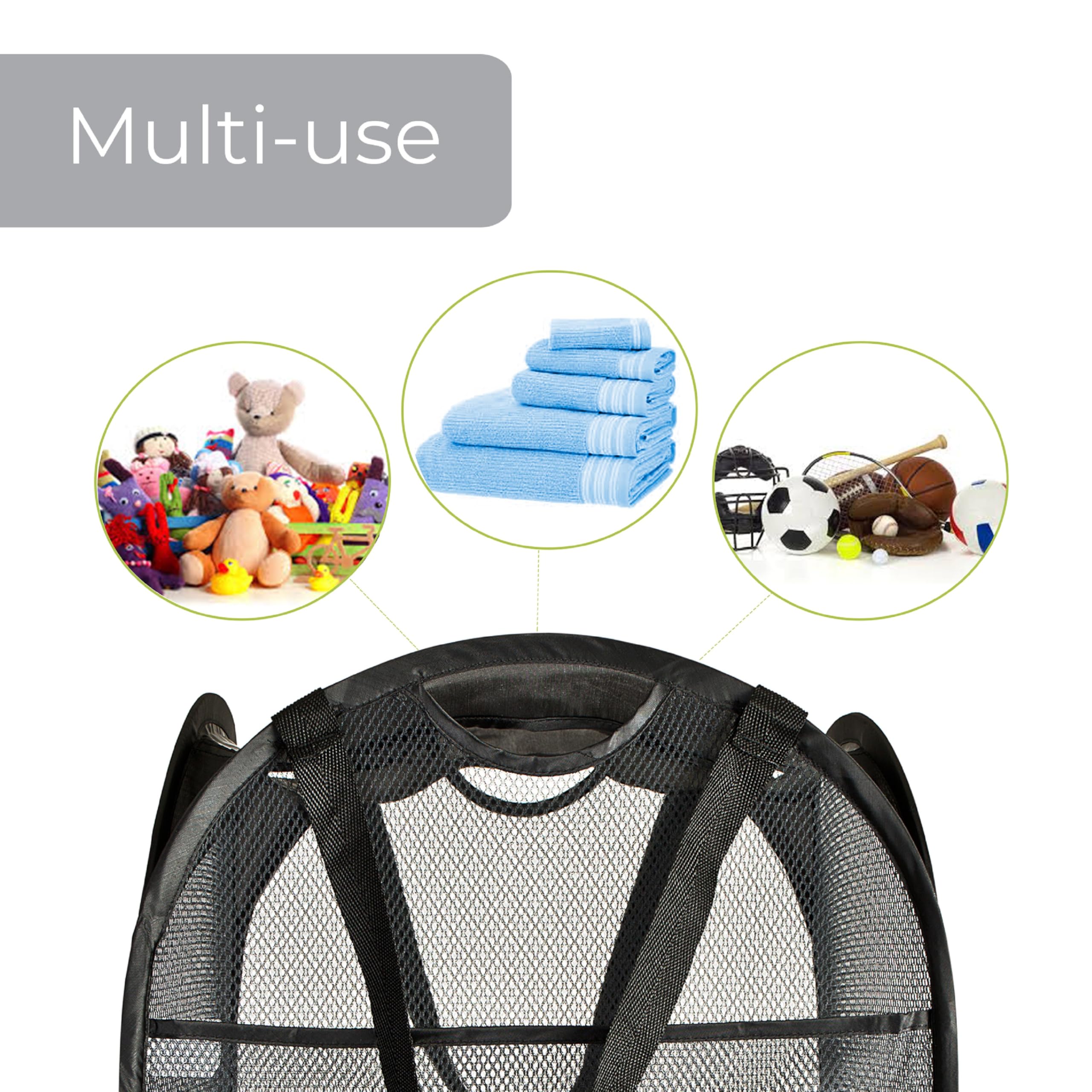 Smart Design Deluxe Mesh Pop Up Square Laundry Hamper w/ Side Pocket & Handles - VentilAir Fabric Collapsible Design - for Clothes & Laundry - Home - (Holds 2 Loads) (14 x 23 Inch) [Black]