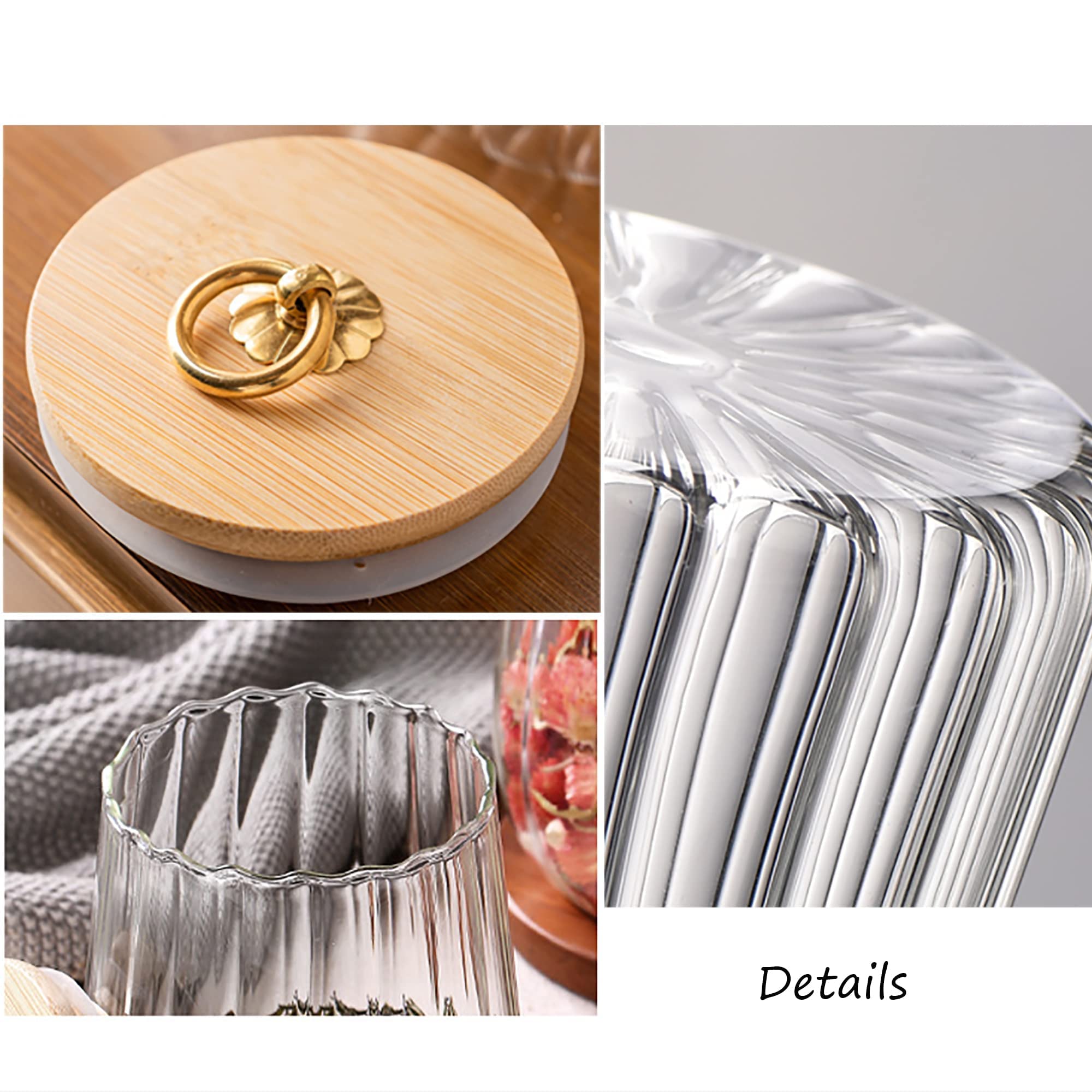 Glass Coffee Nuts Canister Airtight Storage Jar Petal Decorative Container With Bamboo Lid Metal Handle Easy To Grasp 1600Ml, 54