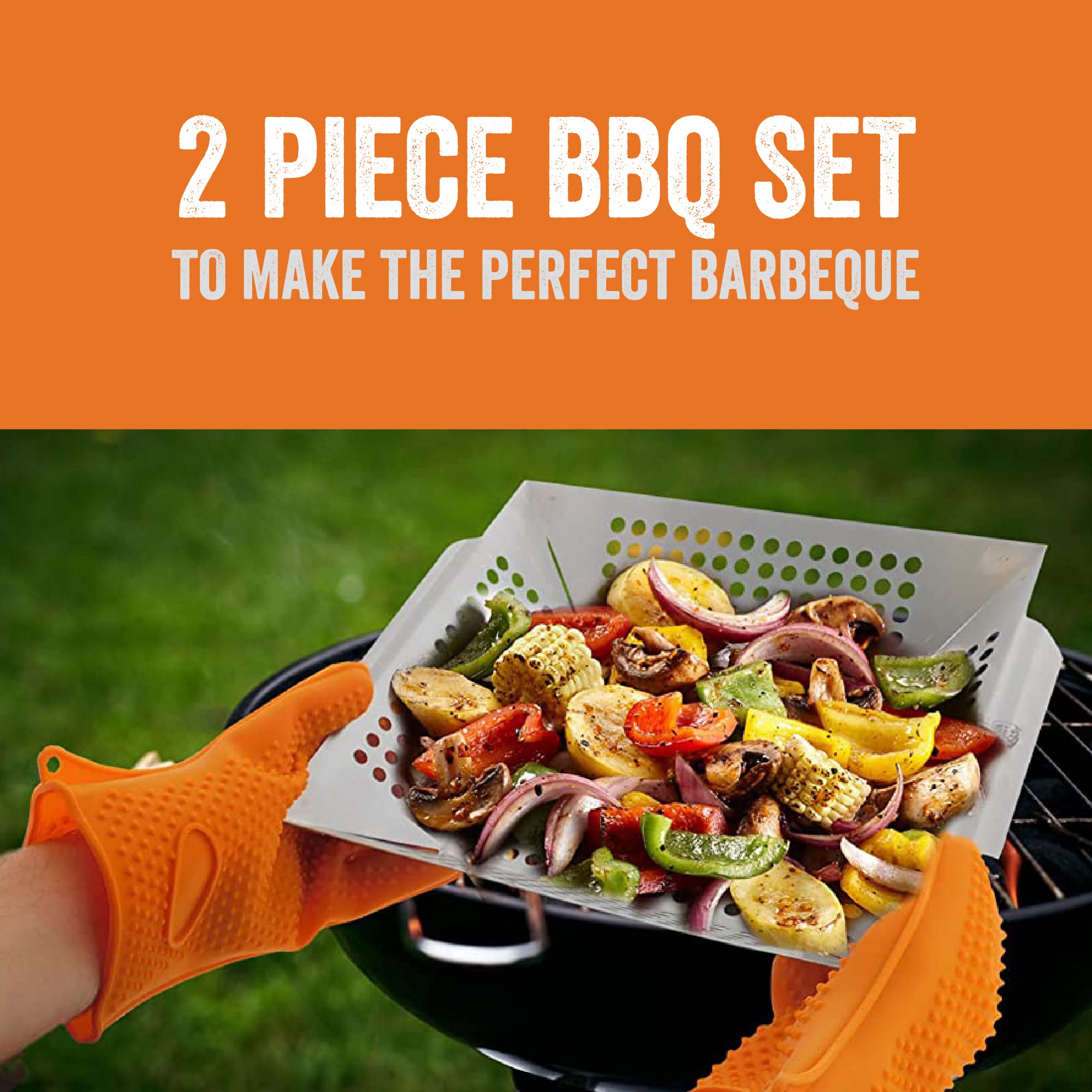 Yukon Glory Stainless Steel Grill Pan & Bbq Glove Set, Perfect For Veggies, Fish Or Meat