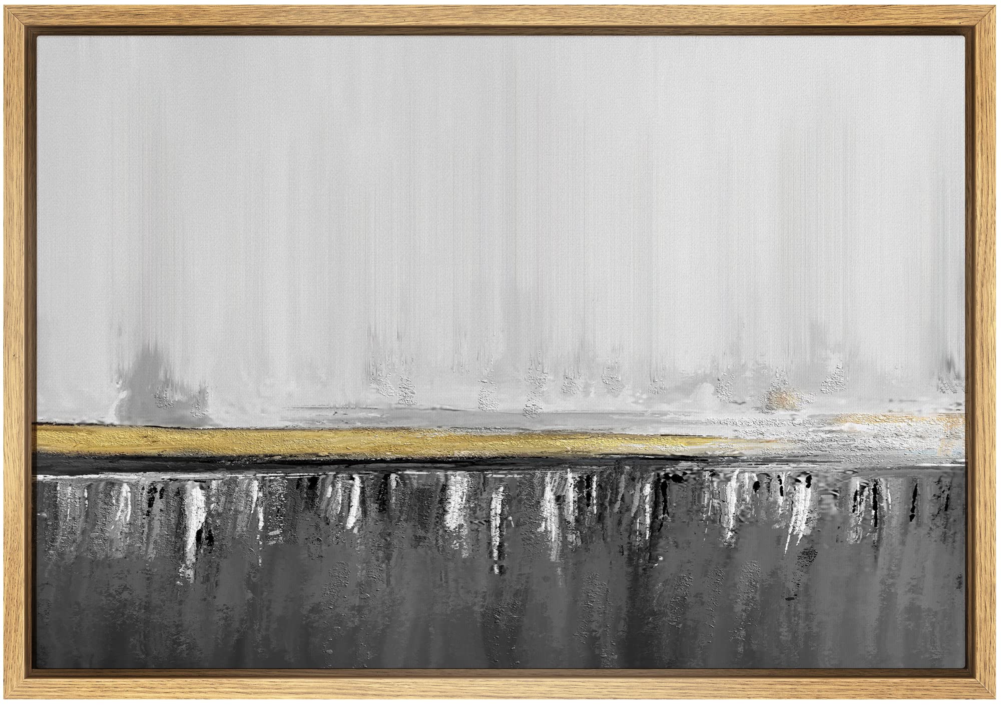 Signwin Framed Canvas Print Wall Art Gold Gray Watercolor Paint Stroke Collage Abstract Shapes Illustrations Modern Art Decorati