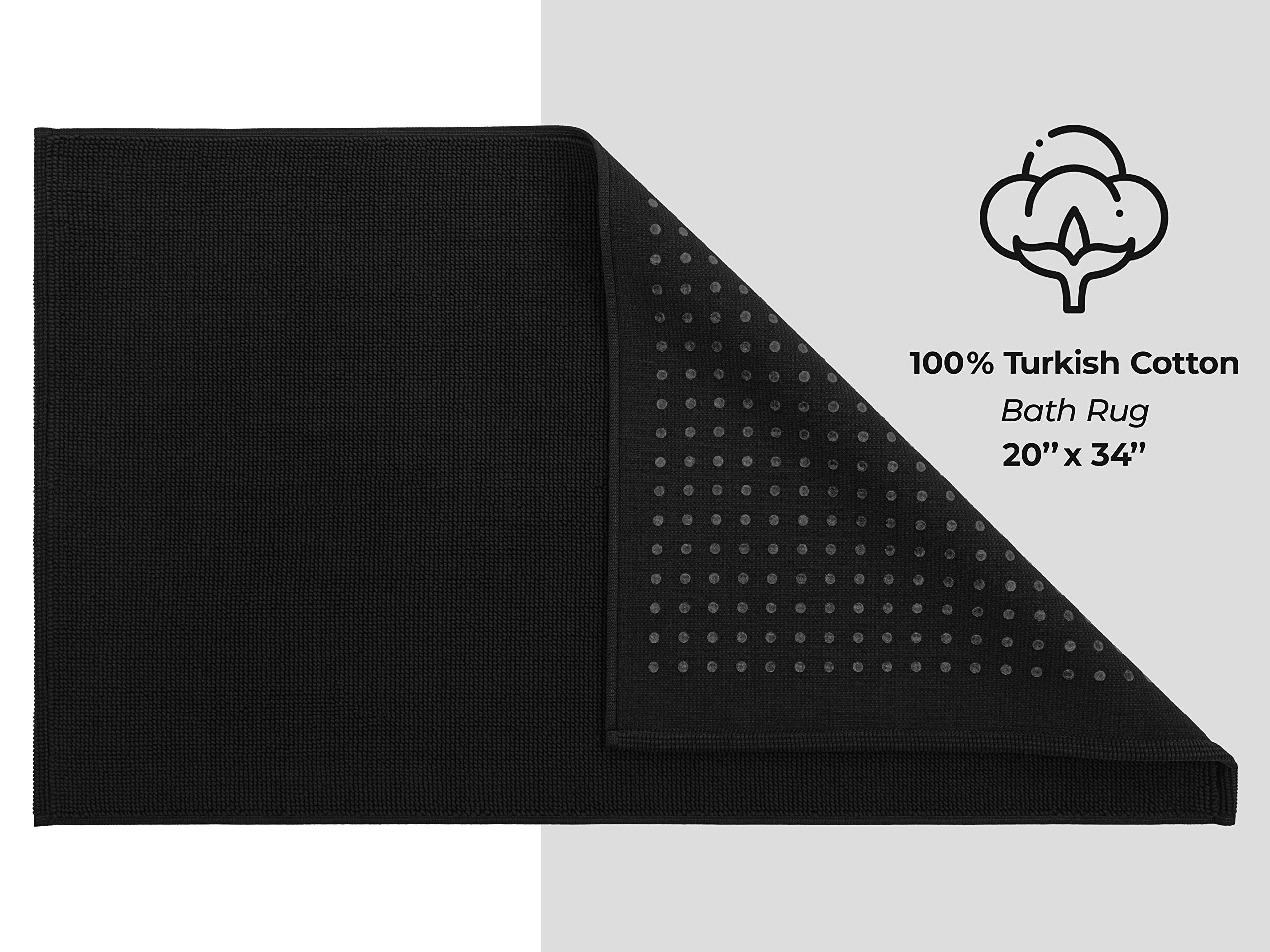 American Soft Linen Bath Rug, 20 In 34 In 100% Cotton Bath Mats Rugs For Bathroom, Non Slip Washable Shaggy Form Area Rugs, Blac