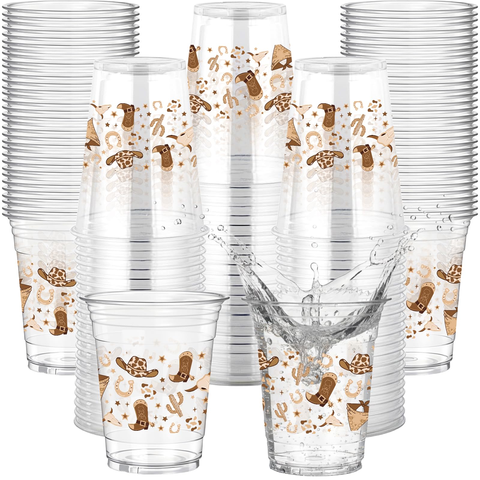 Rngmsi 50 Pcs Brown Cowboy Plastic Cups 12 OZ Western Party Decorations