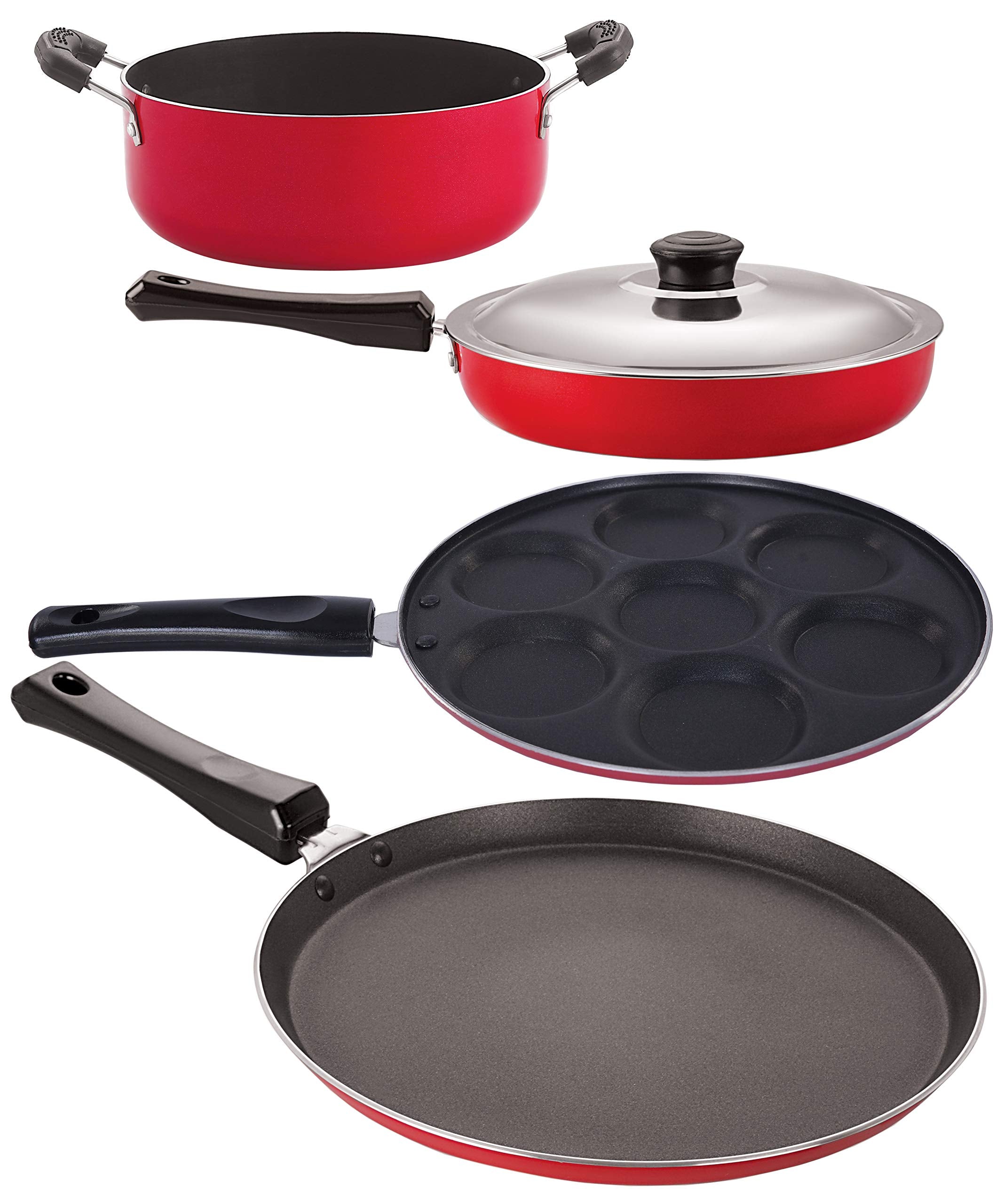 Nirlon NonStick 4 Piece Spiral Bottom Aluminium Cookware Essential Combo Gift Item Set Offer