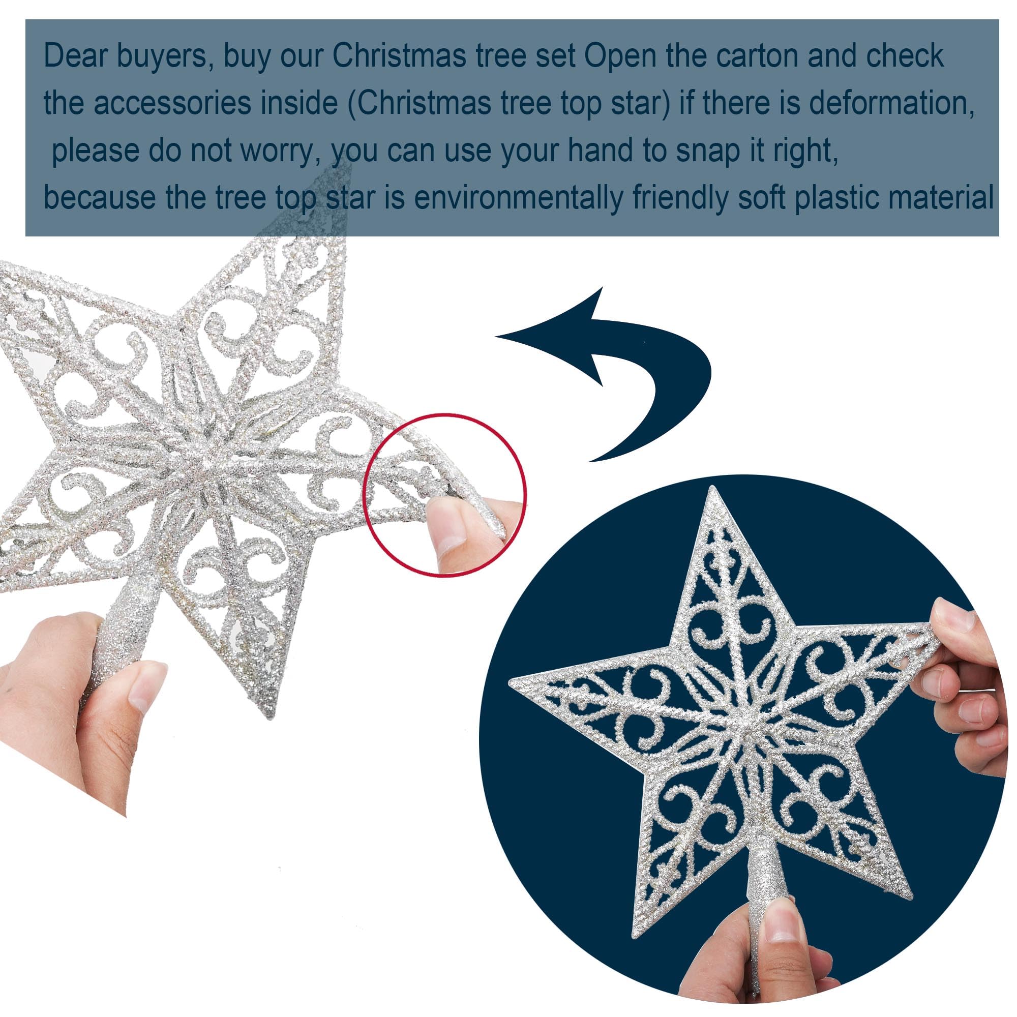 6ft White Christmas Tree, Xmas Tree Artificial Christmas White Trees with 1005 Branch Tips and Decorations(1pcs Top Star, 2set 2