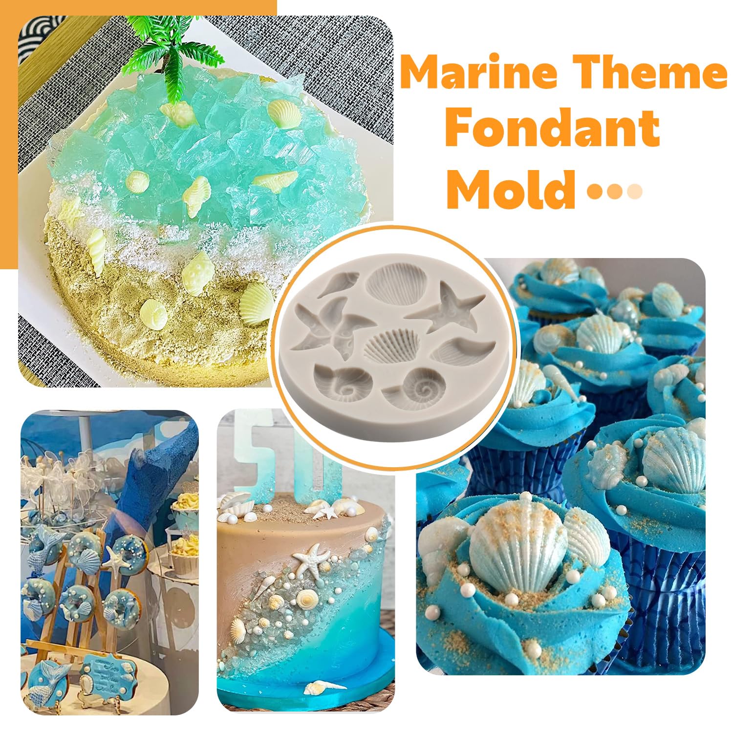 Sijiangmold Marine Theme Fondant Molds Seashell Conch Starfish Coral Silicone Mold For Cake Decorating Chocolate Candy Cupcake T