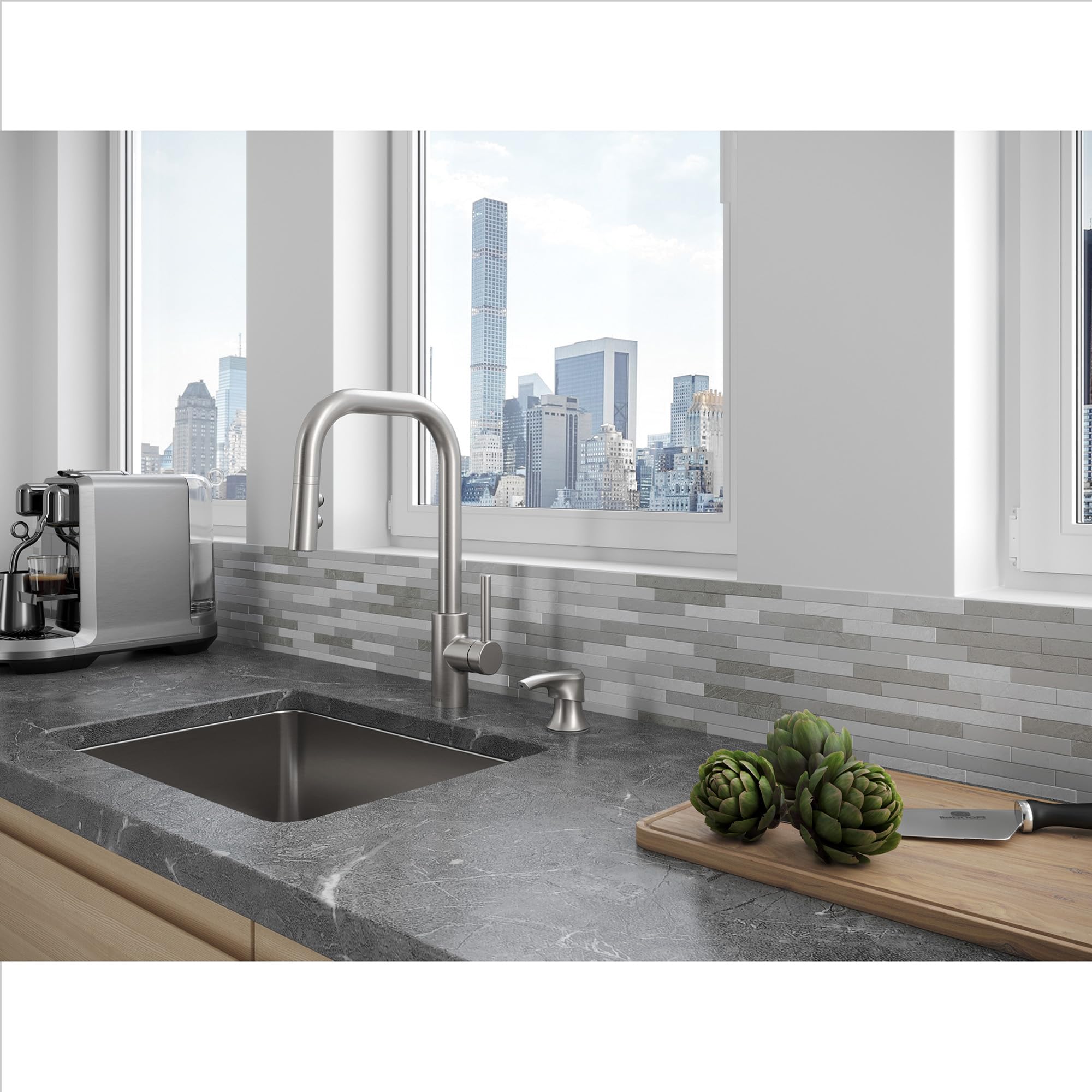 Pfister Zanna Kitchen Faucet With Pull Down Sprayer And Soap Dispenser, Single Handle, High Arc, Spot Defense Stainless Steel Fi