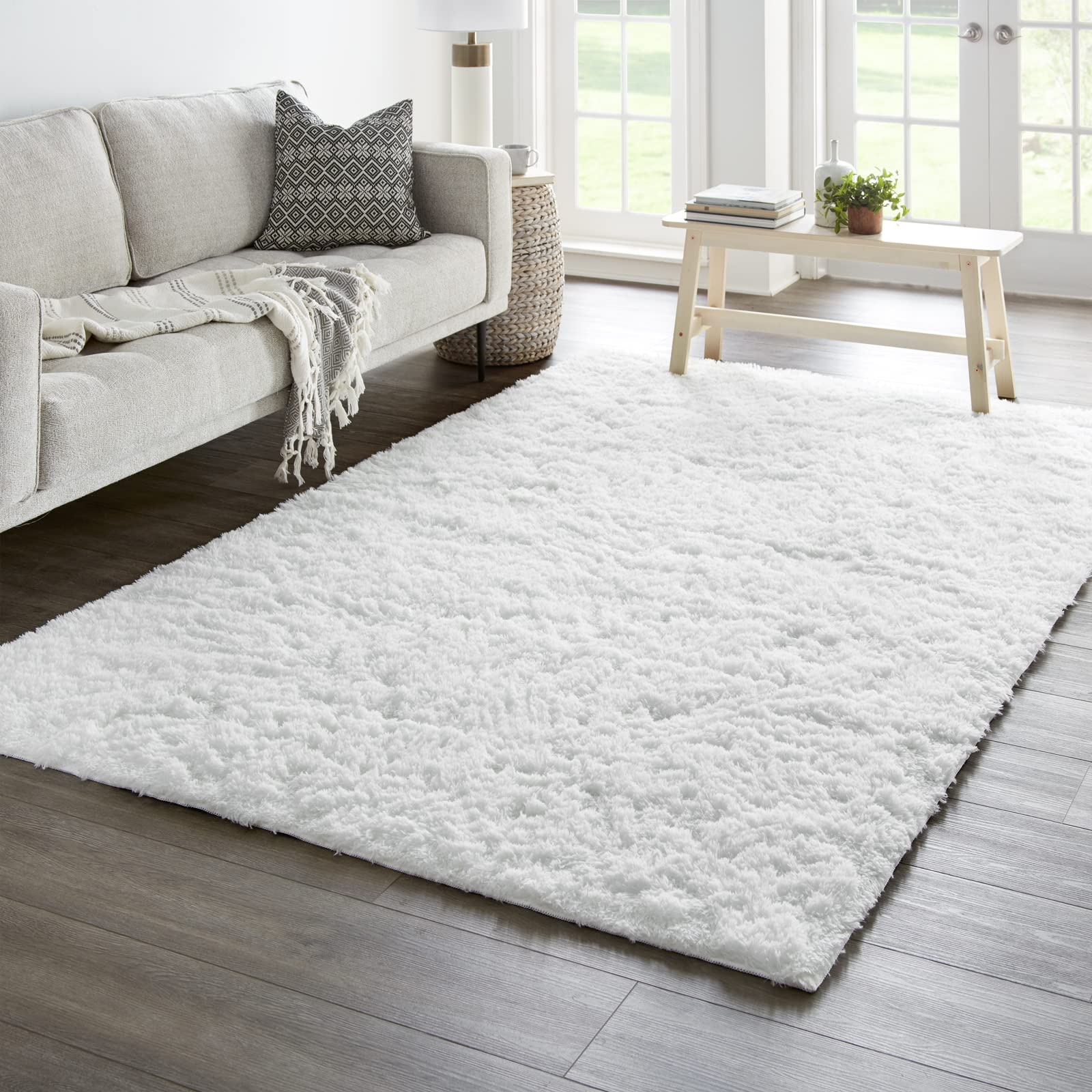 Ophanie 6x9 White Rugs for Living Room, Large Fluffy Shag Fuzzy Plush Soft Living Room Area Rugs, Floor Shaggy Carpets for Bedro