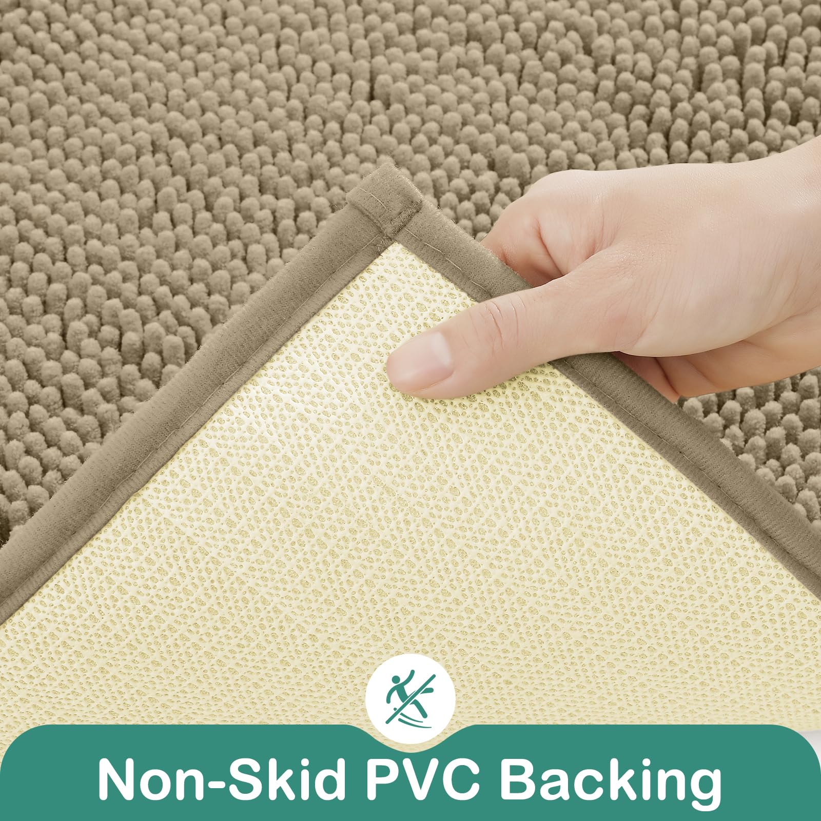 Homeideas Bathroom Rugs Set 2 Pieces, Ultra Soft Non Slip Absorbent Chenille Toilet Bath Mat Set (Taupe)