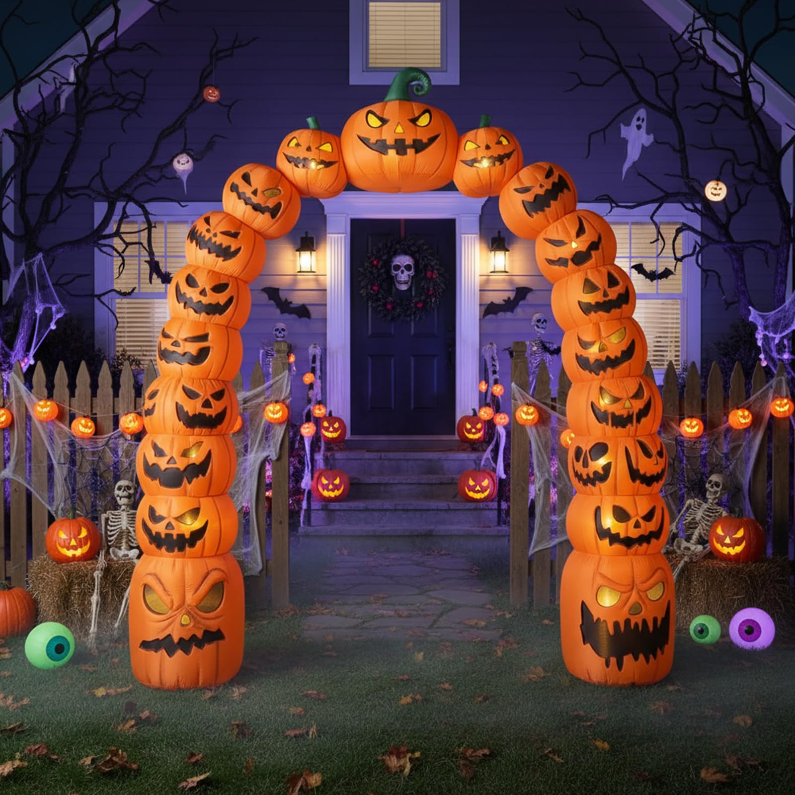 Soulchen 10 ft Giant Halloween Inflatable Jack O Pumpkin Archway Decoration LED Light up Giant Blow up Pumpkin Arch for Hallowee
